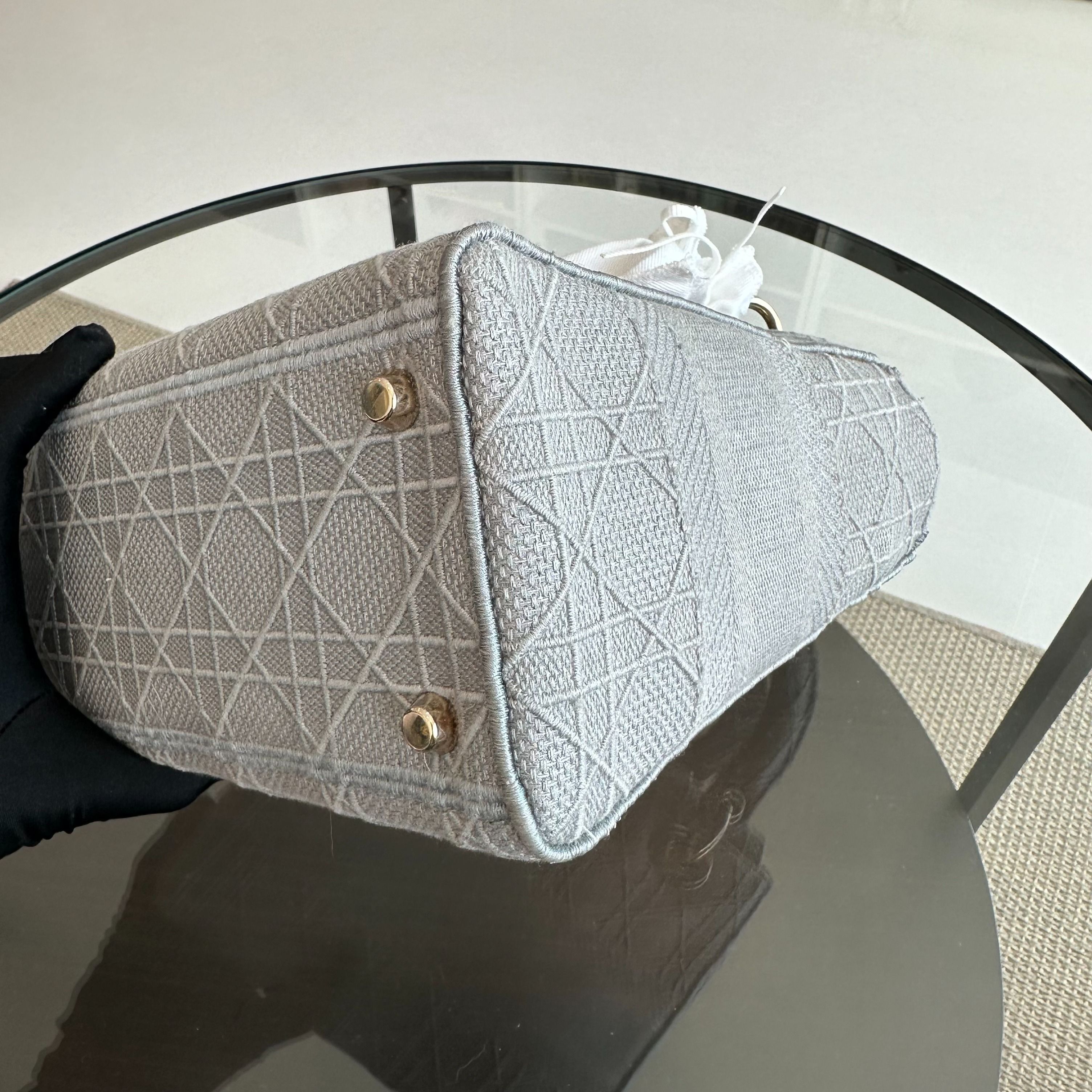 *Reciept* Dior Lady D-Lite Grey Cannage Embroidery GHW - Luxury Evermore