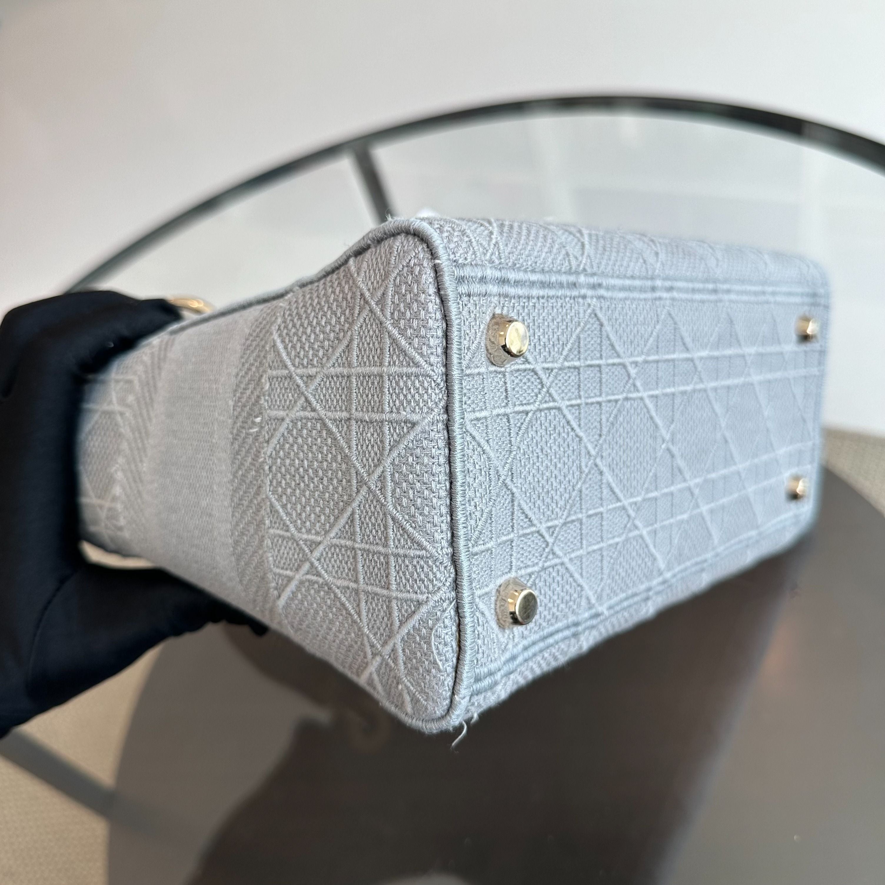*Reciept* Dior Lady D-Lite Grey Cannage Embroidery GHW - Luxury Evermore