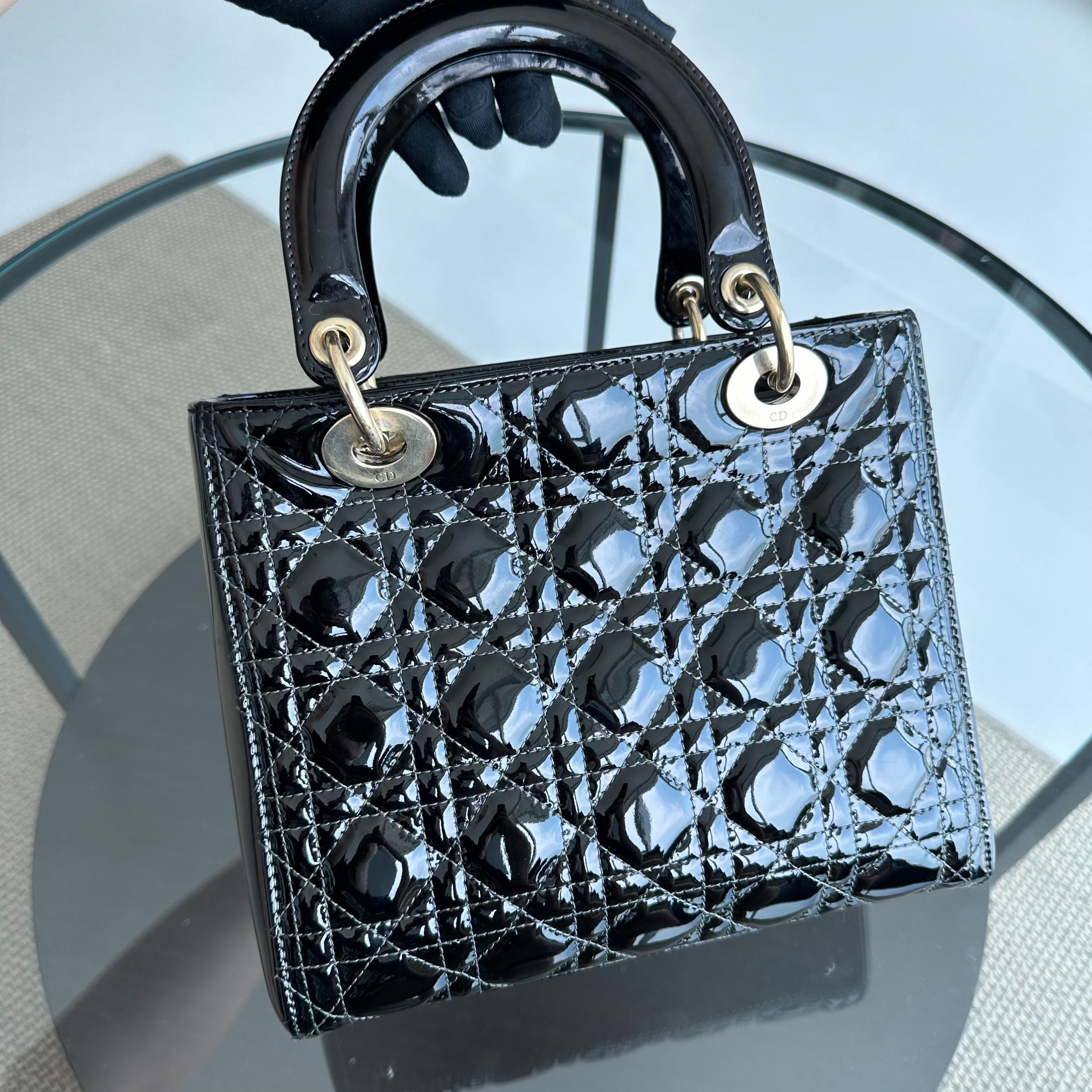 *Recolor* Dior Lady Medium Cannage Patent Leather Black GHW - Luxury Evermore