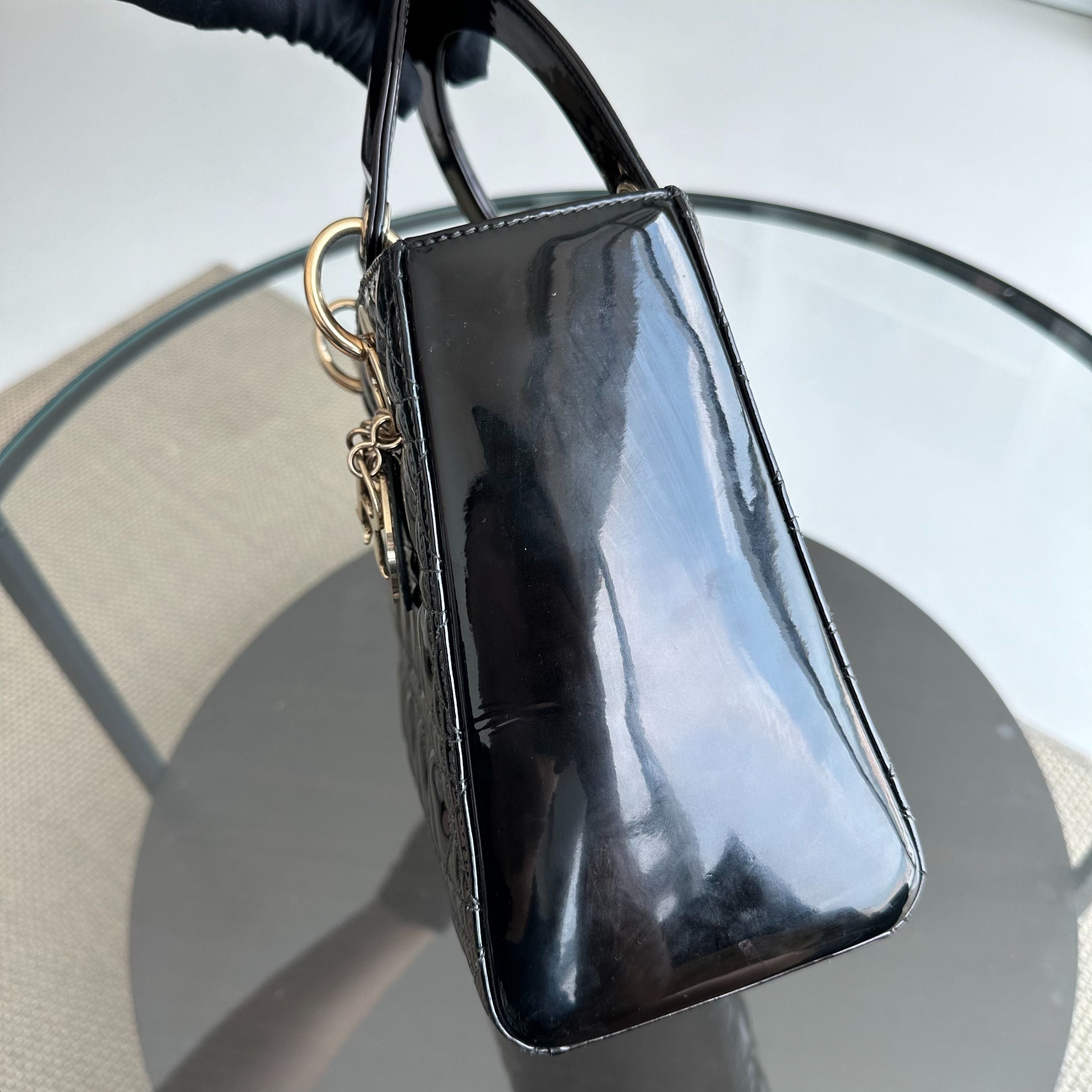 *Recolor* Dior Lady Medium Cannage Patent Leather Black GHW - Luxury Evermore