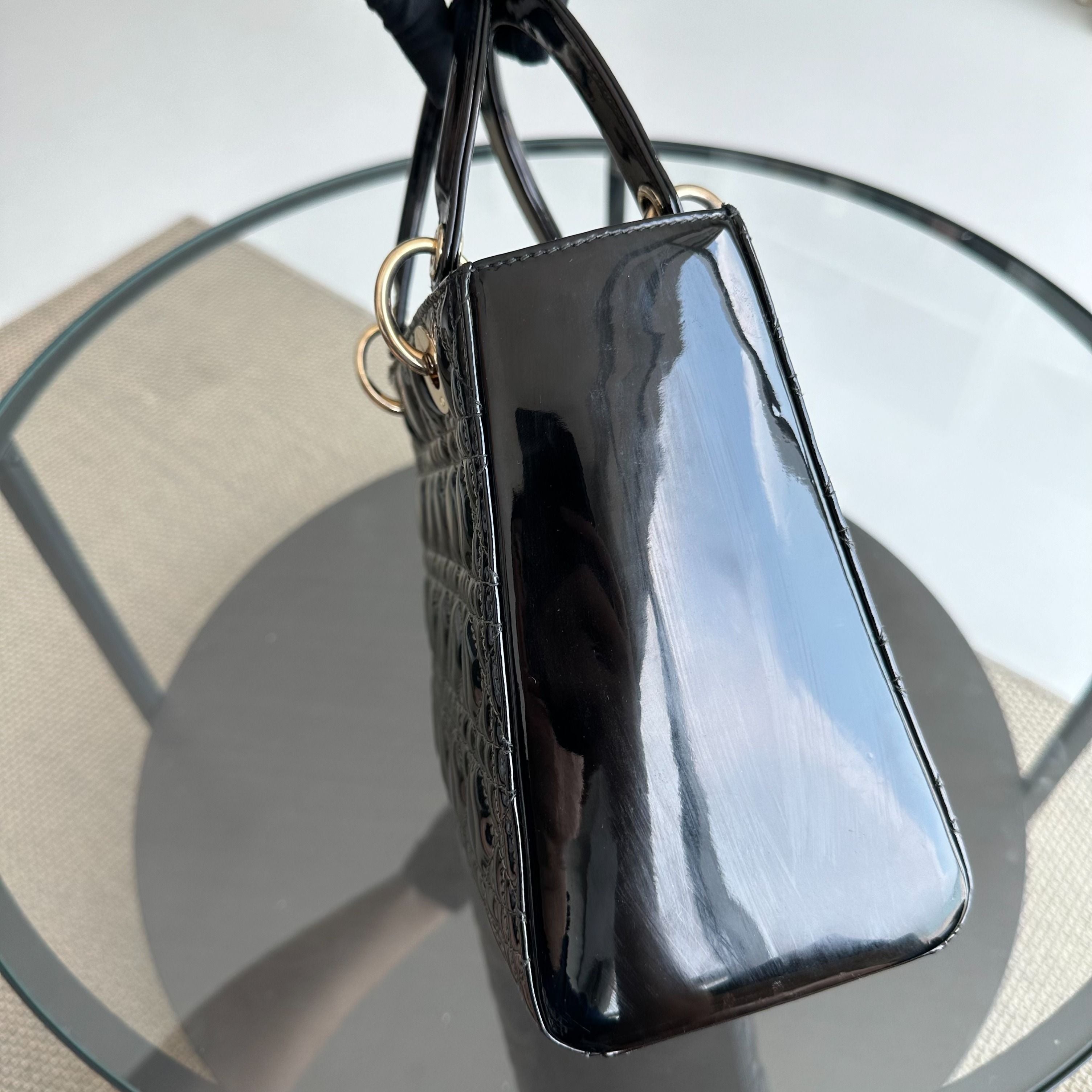 *Recolor* Dior Lady Medium Cannage Patent Leather Black GHW - Luxury Evermore