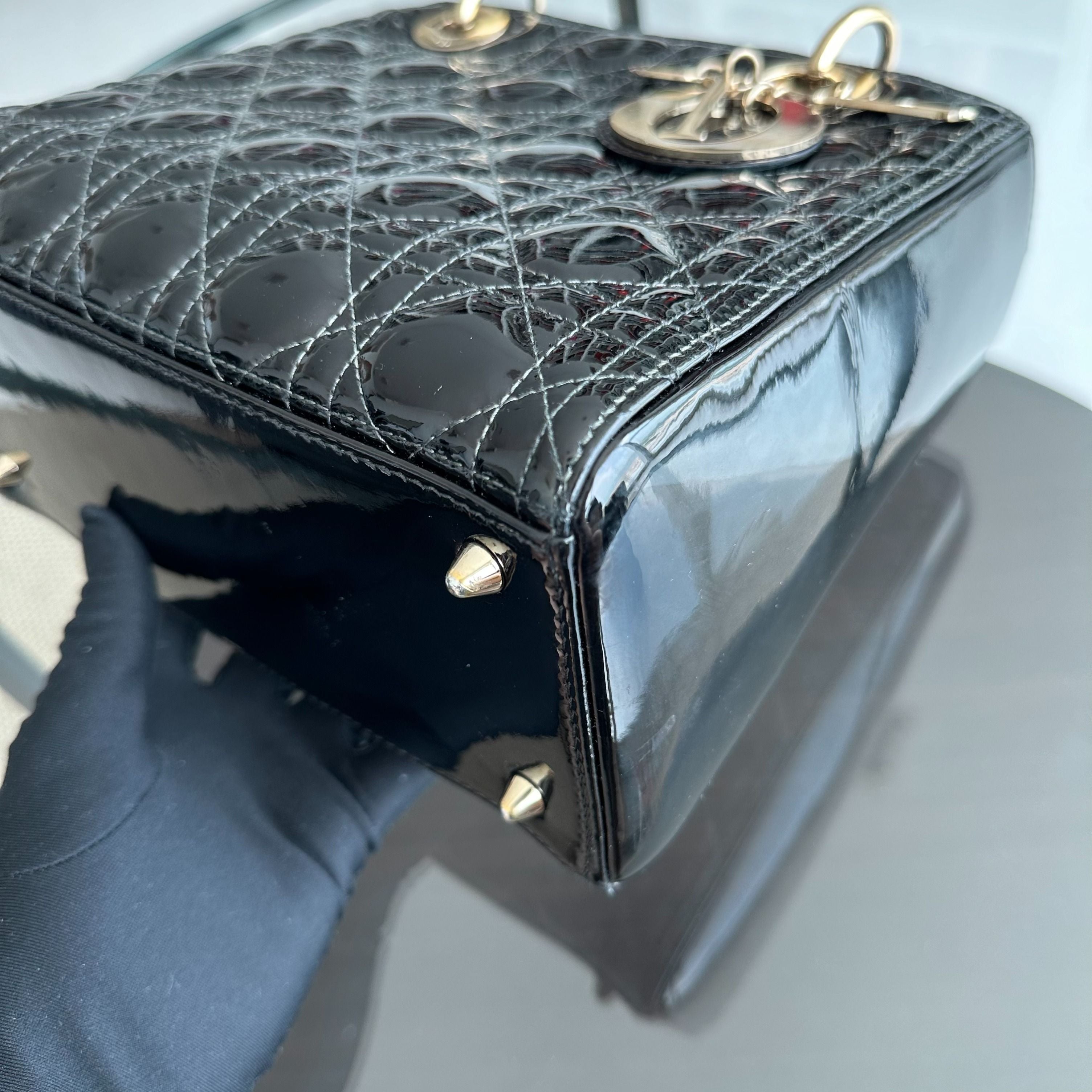 *Recolor* Dior Lady Medium Cannage Patent Leather Black GHW - Luxury Evermore