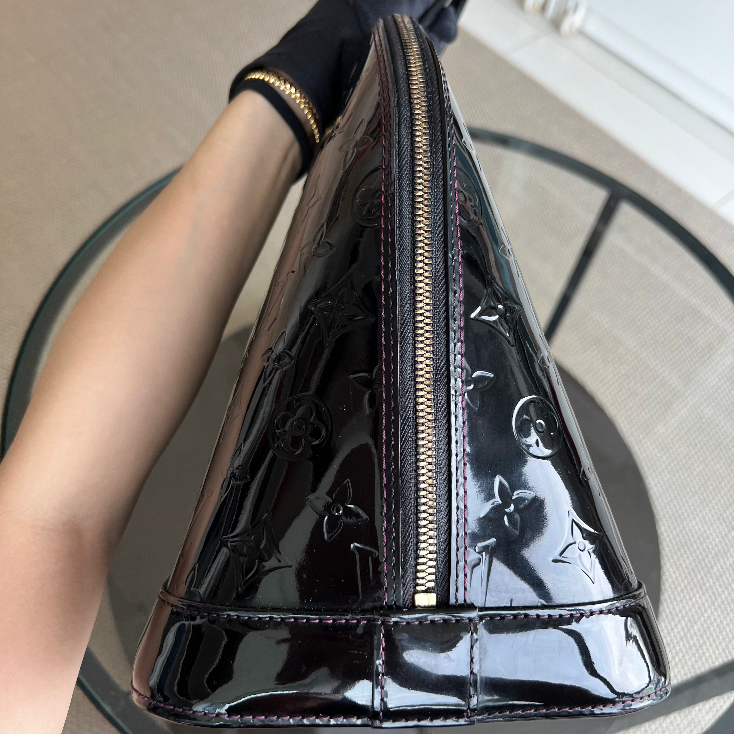 *Recolor* Louis Vuitton LV Alma MM Vernis Patent Leather Black GHW - Luxury Evermore