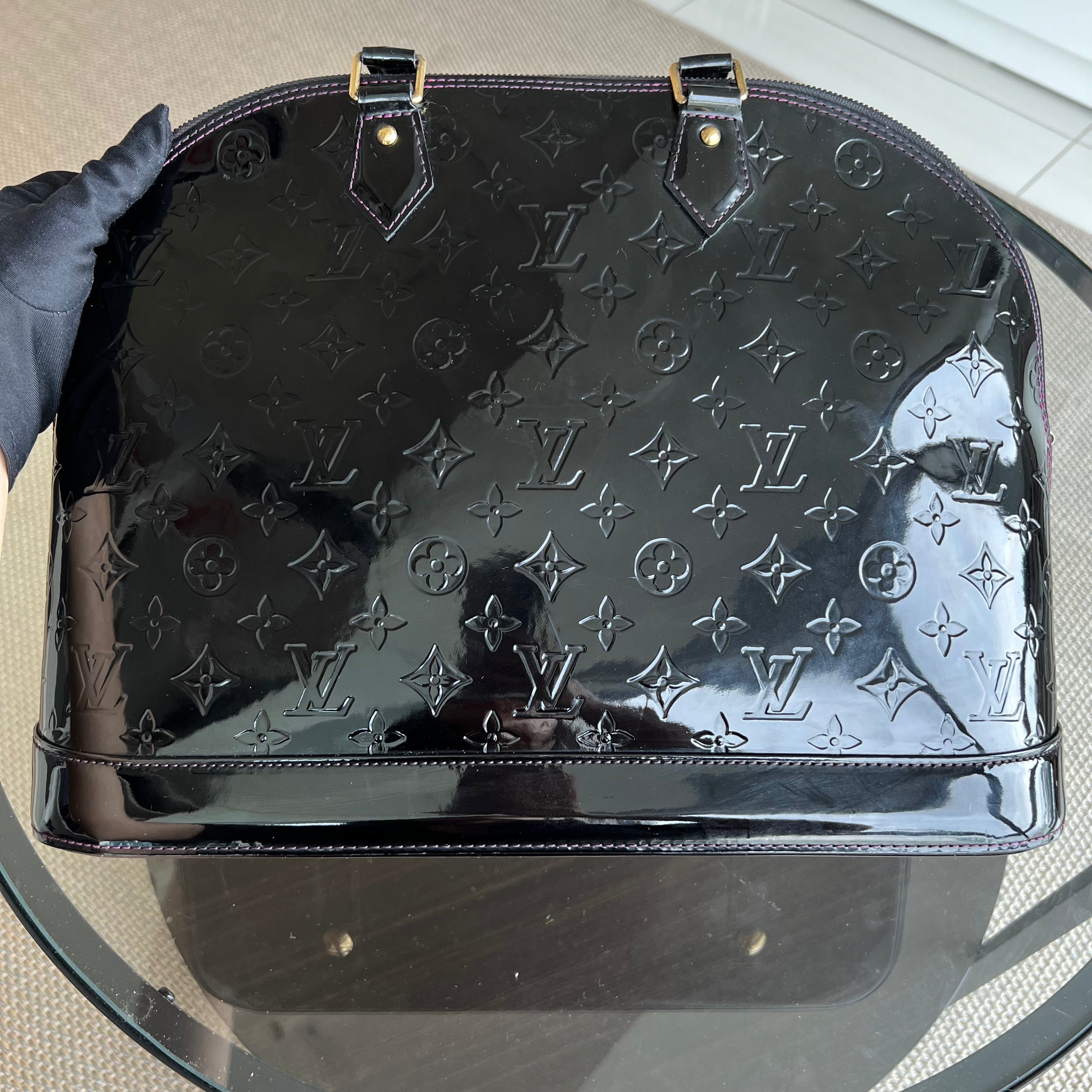 *Recolor* Louis Vuitton LV Alma MM Vernis Patent Leather Black GHW - Luxury Evermore