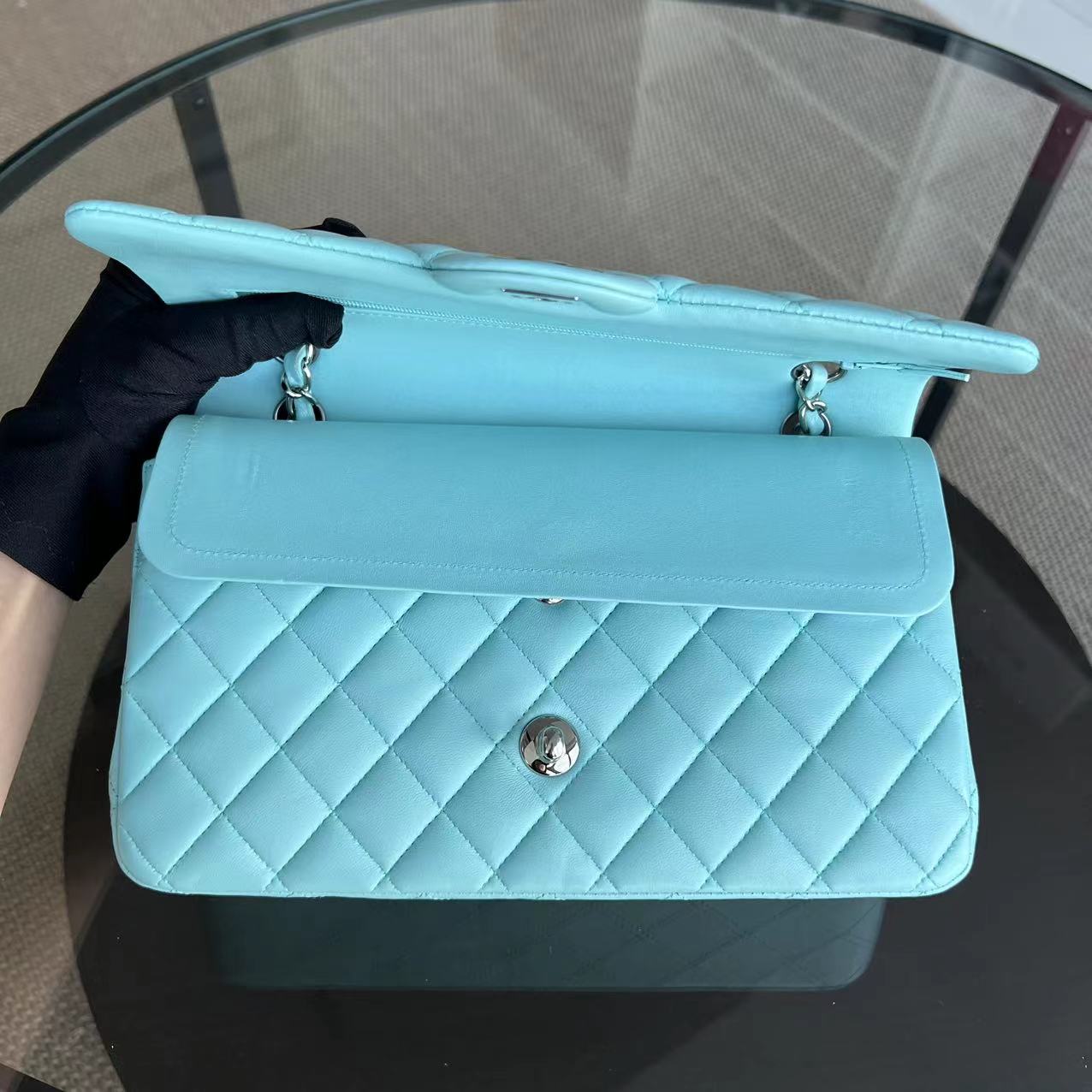 *Series 27* Chanel Classic Flap Double Flap Quilted Lambskin Tiffany Blue Silver Hardware Series 27 - Luxury Evermore