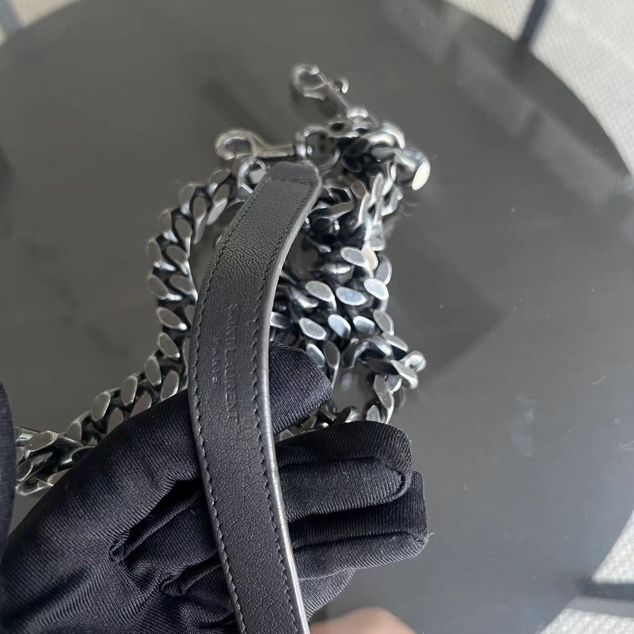 YSL College Medium Chevron Calfskin Grey Gray Leather Bag - Luxury Evermore