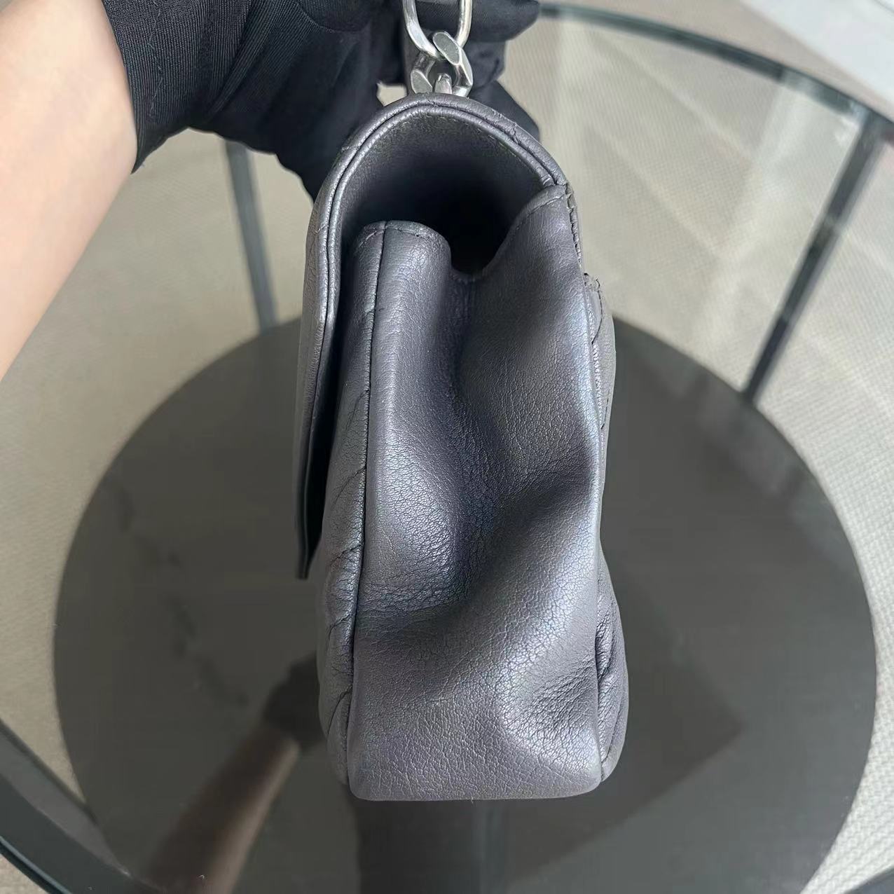 YSL College Medium Chevron Calfskin Grey Gray Leather Bag - Luxury Evermore