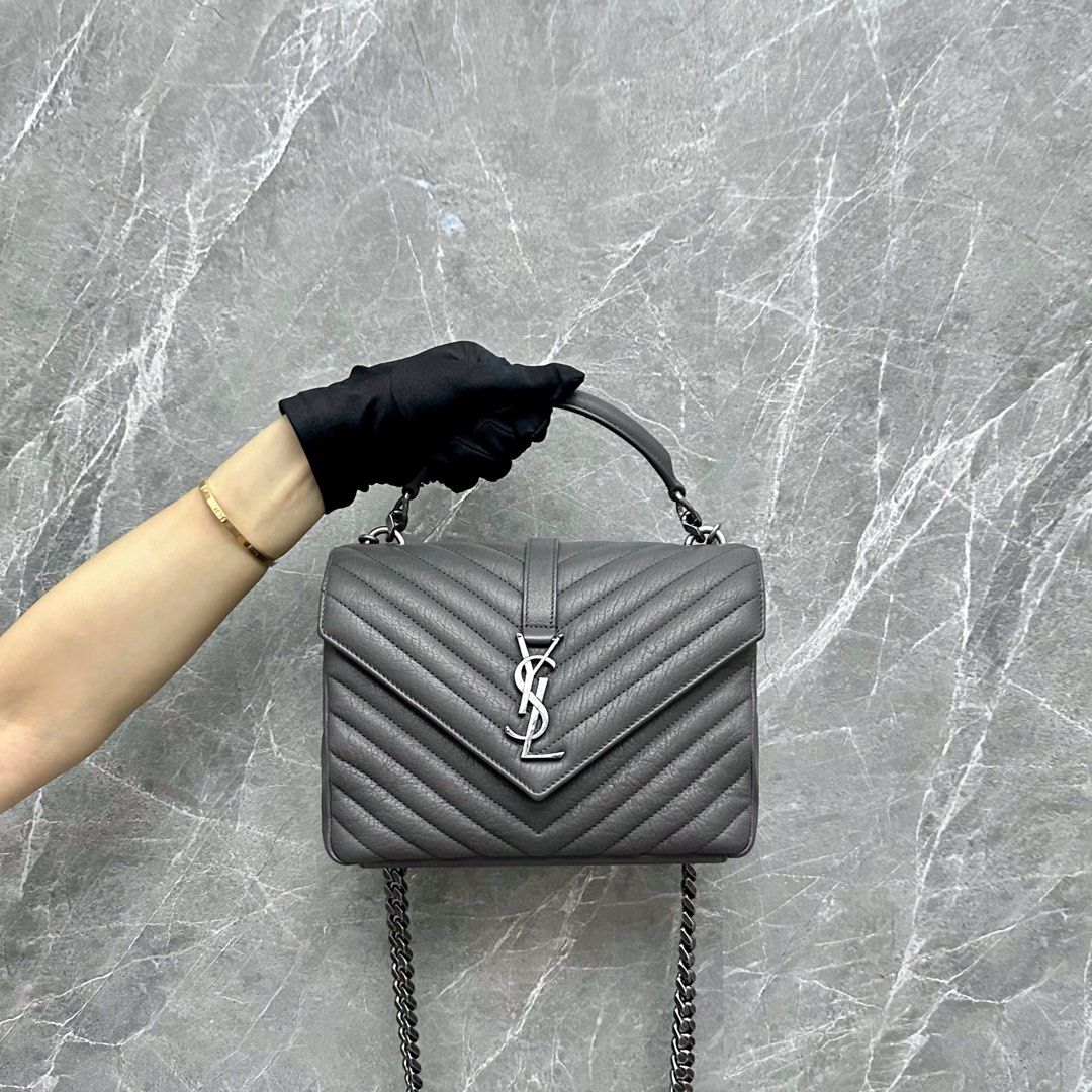 YSL College Medium Gray Leather Bag SHW Yves Saint Laurent - Luxury Evermore