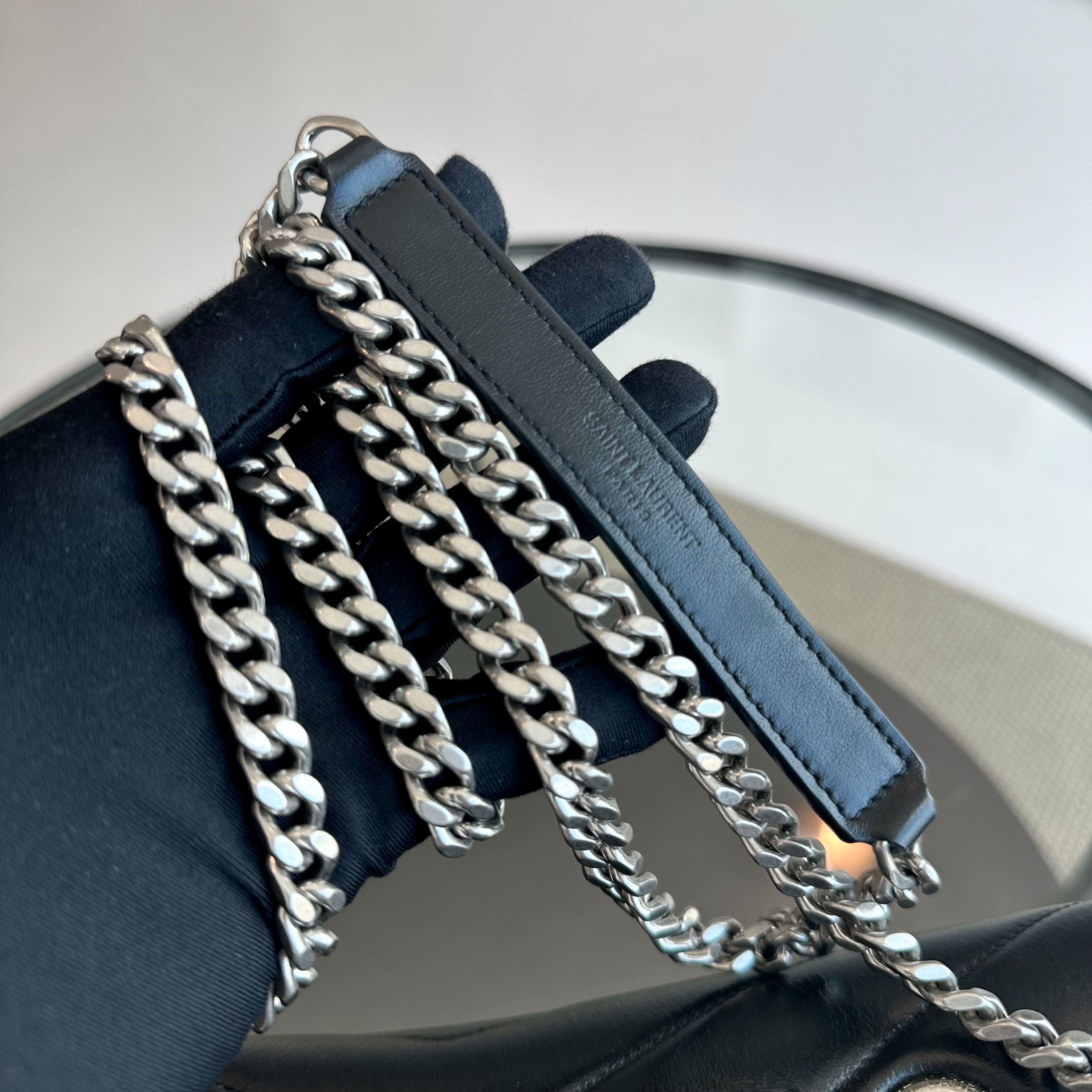 YSL Loulou Medium Chevron Chain Black Shoulder Bag SHW Yves Saint Laurent - Luxury Evermore