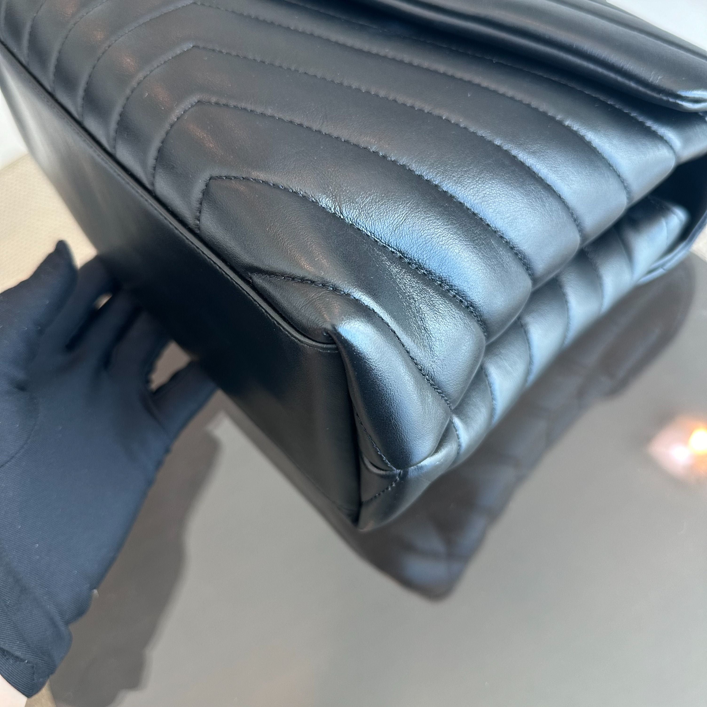 YSL Loulou Medium Chevron Chain Black Shoulder Bag SHW Yves Saint Laurent - Luxury Evermore