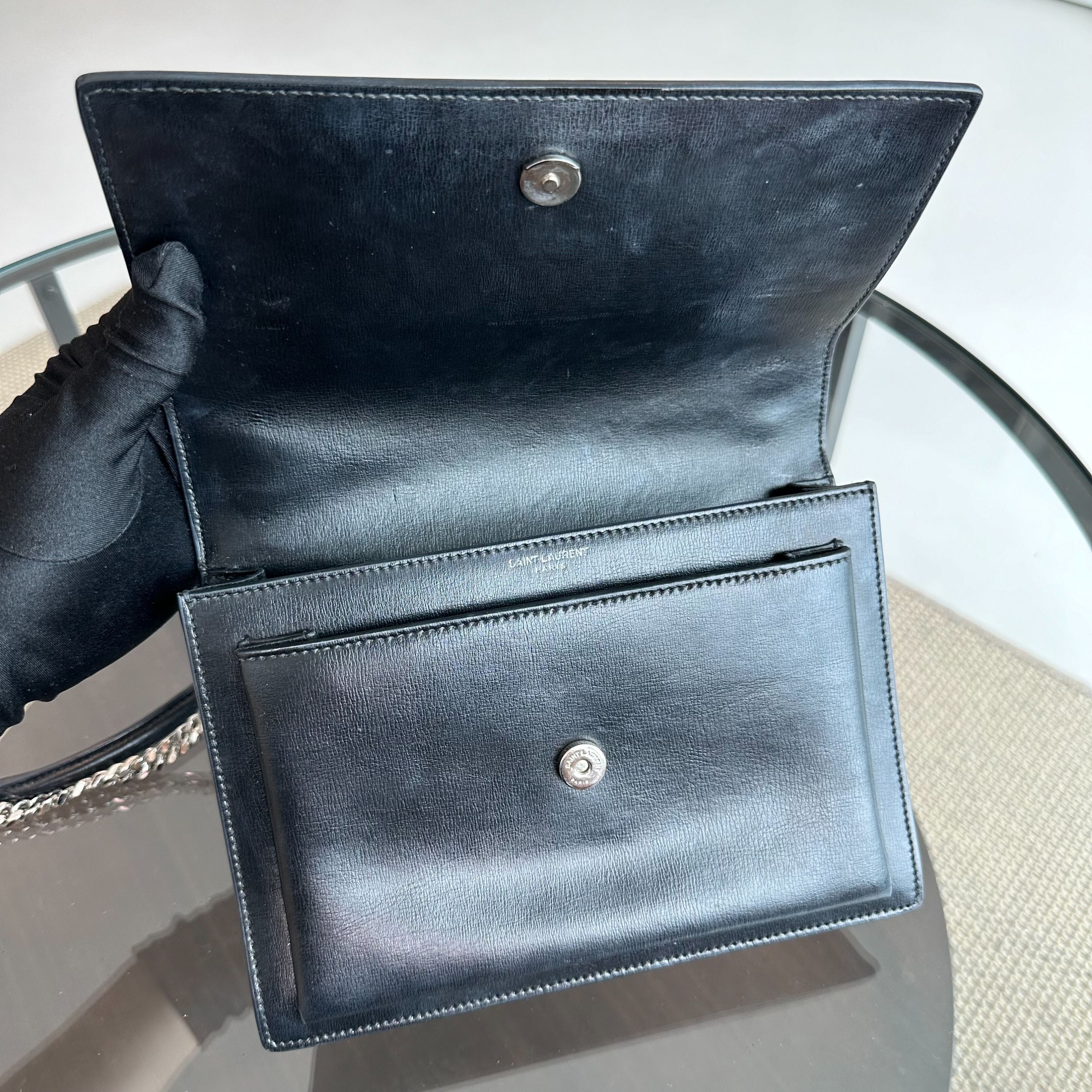 YSL Saint Laurent Sunset Medium Calfskin Black SHW - Luxury Evermore