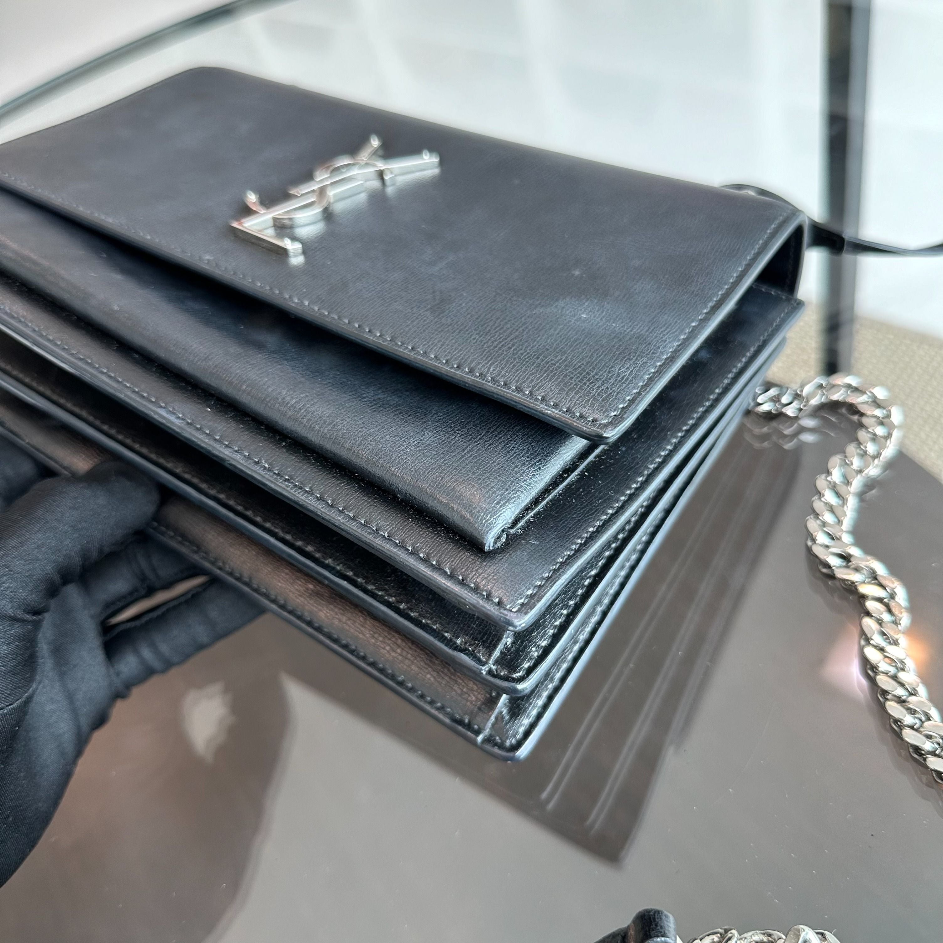 YSL Saint Laurent Sunset Medium Calfskin Black SHW - Luxury Evermore