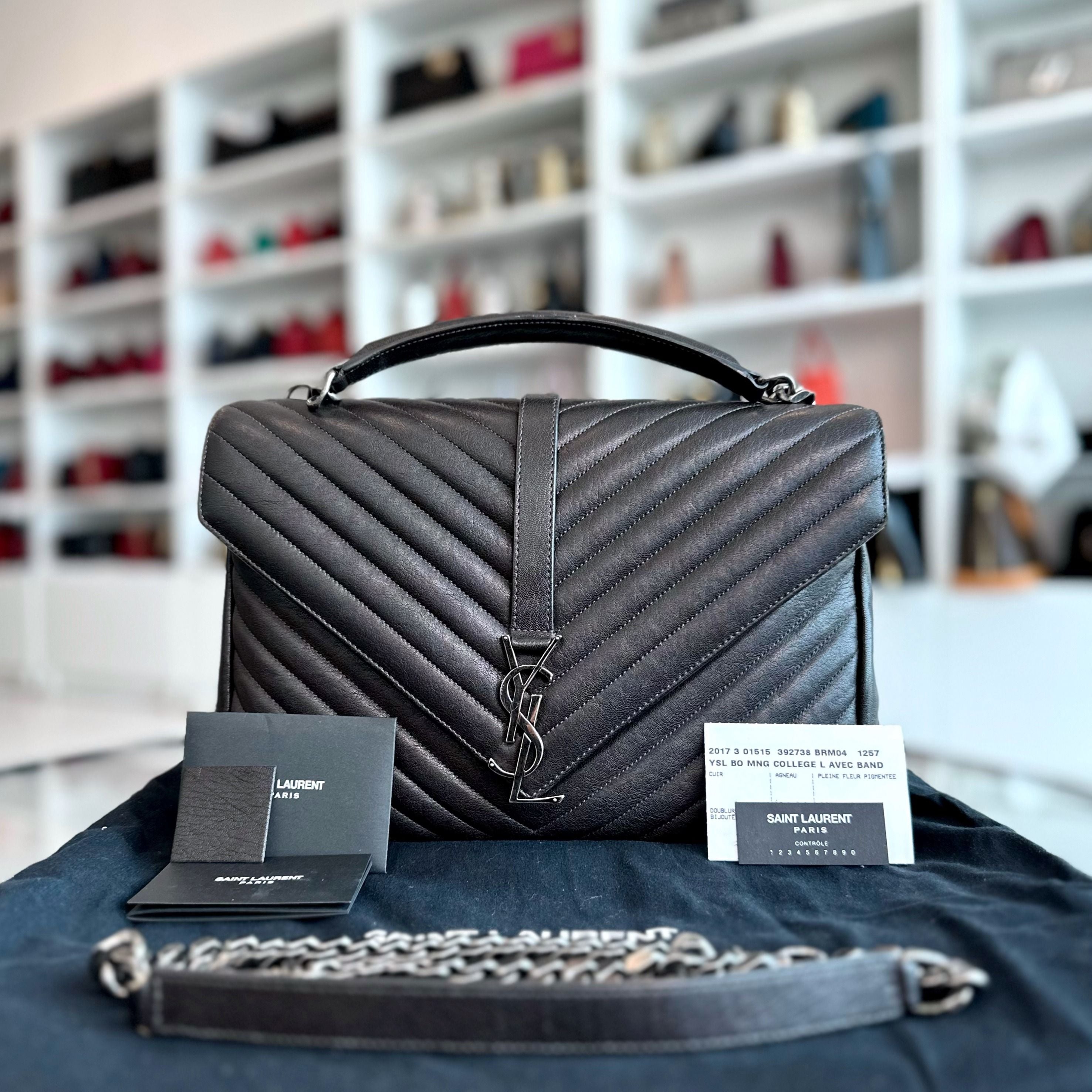 YSL Yves Saint Laurent College Large Dark Brown 2 Way Shoulder Bag - Luxury Evermore