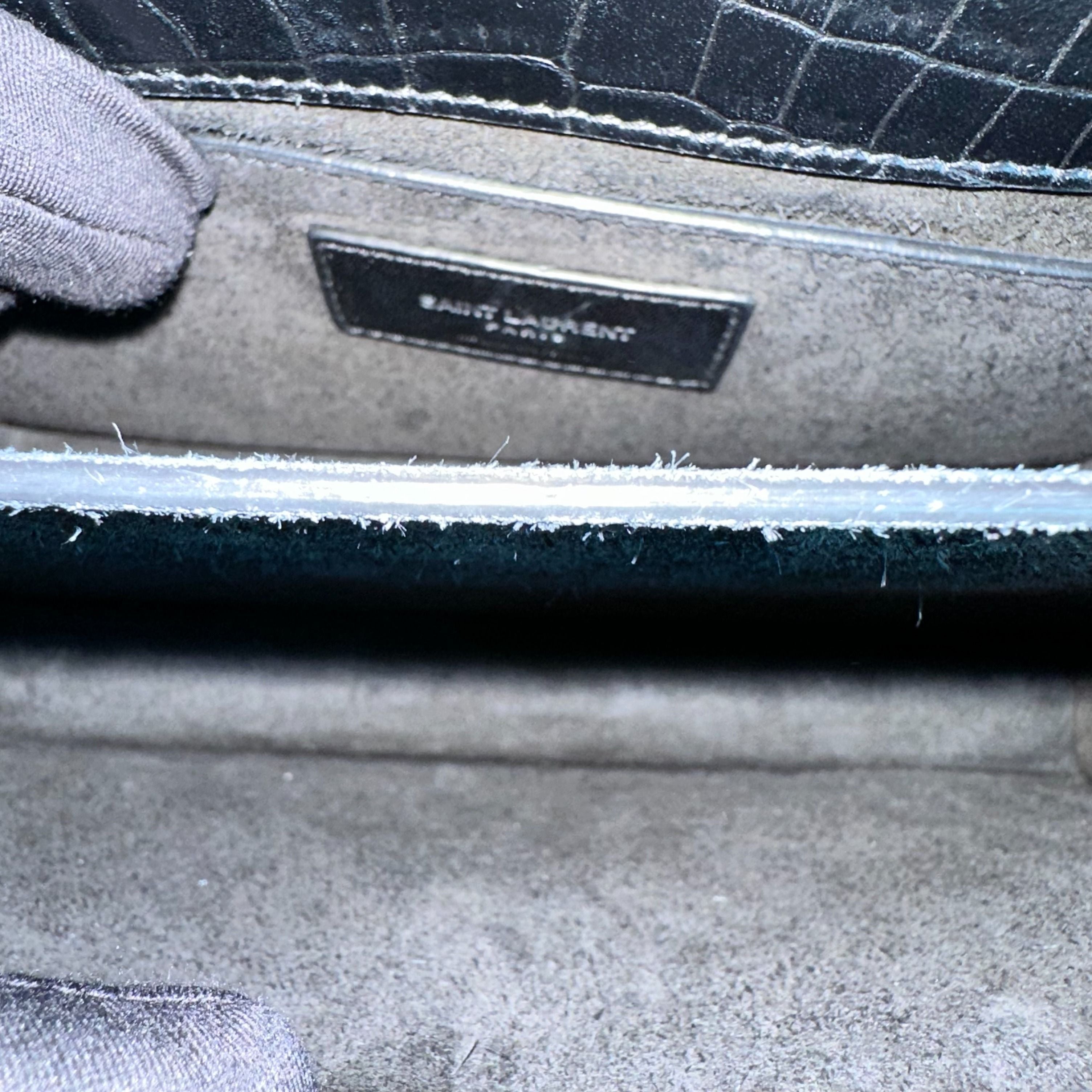 YSL Yves Saint Laurent Sunset Medium Crocodile Texture Calfskin Leather Black SHW - Luxury Evermore