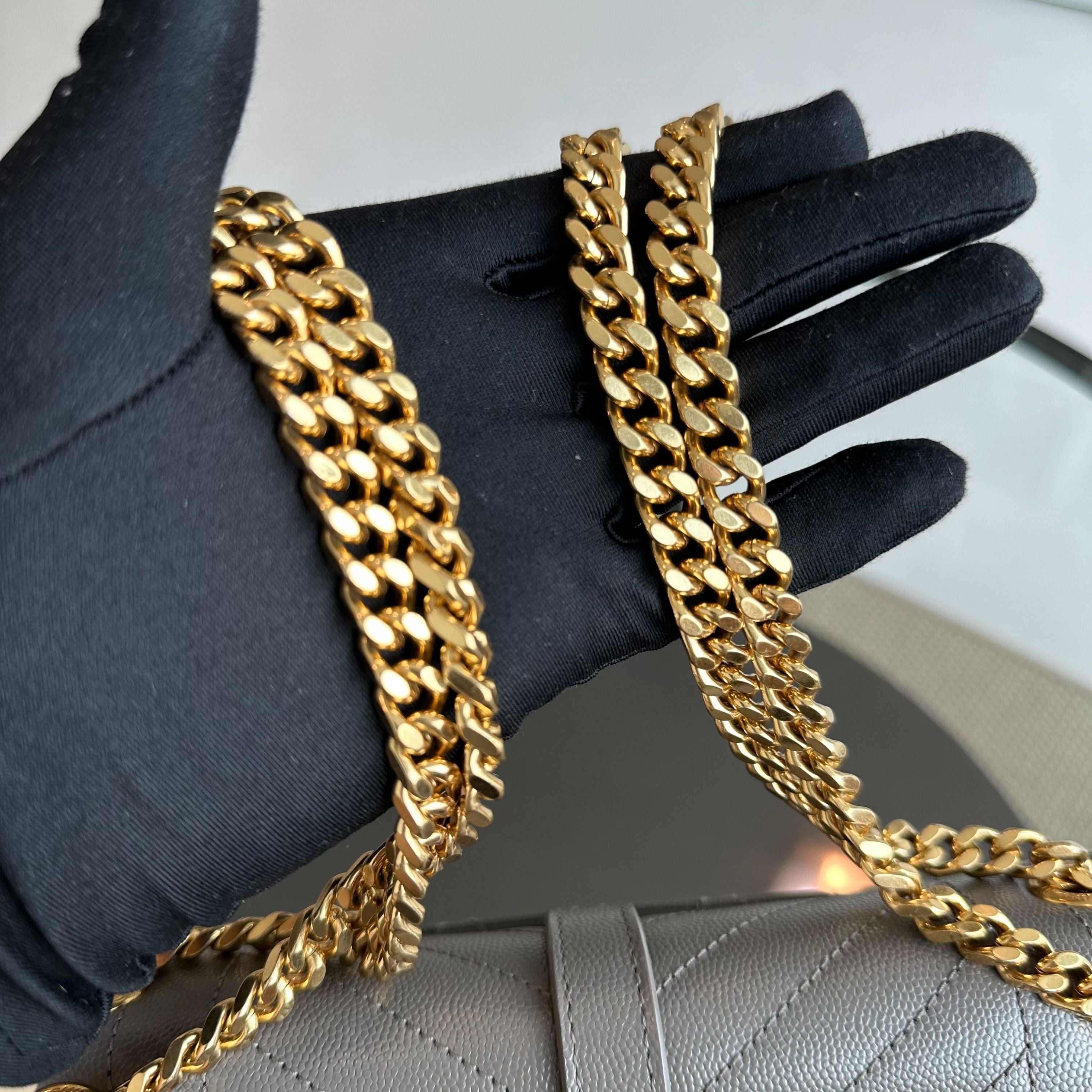 Yves Saint Laurent YSL Envelop Medium Flap Grained Calfskin Grey GHW - Luxury Evermore