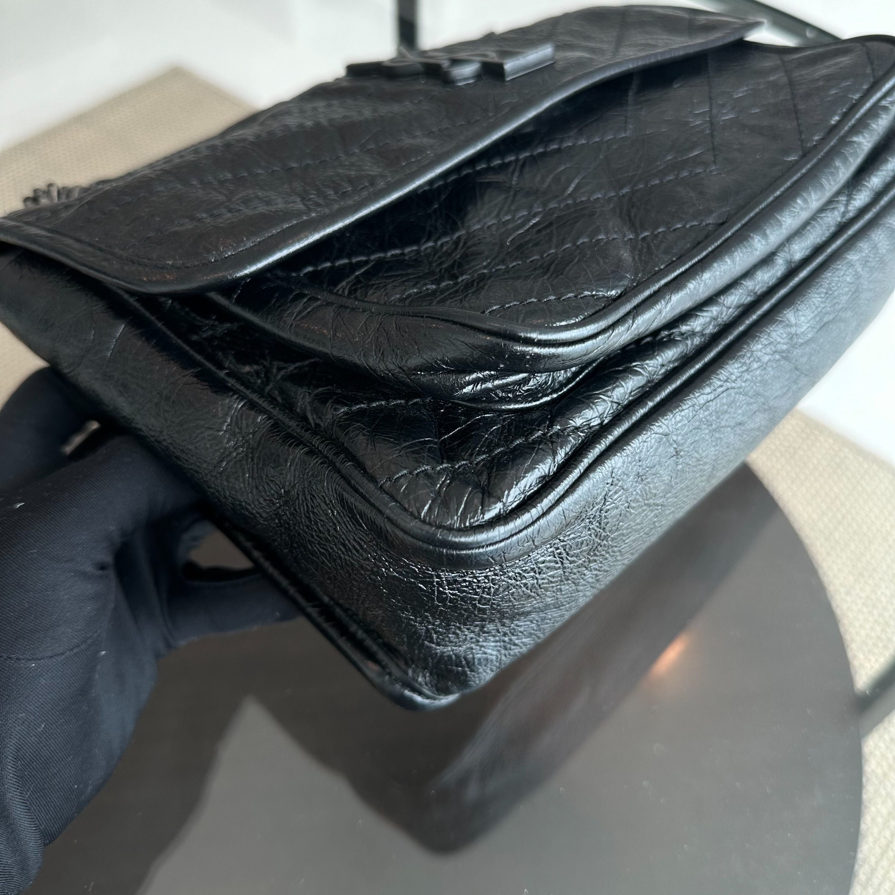 Yves Saint Laurent YSL Niki Medium Mateless Chevron Calfskin Black Shoulder Bag - Luxury Evermore