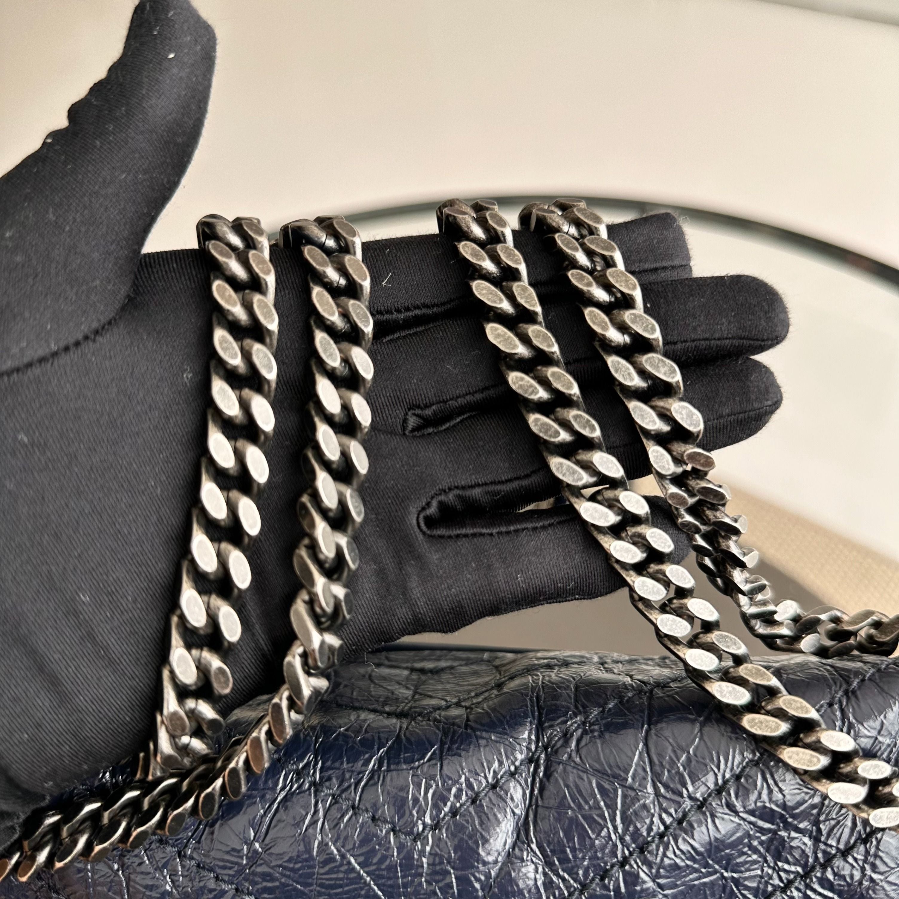 Yves Saint Laurent YSL Niki Medium Mateless Chevron Dark Blue Shoulder Bag - Luxury Evermore