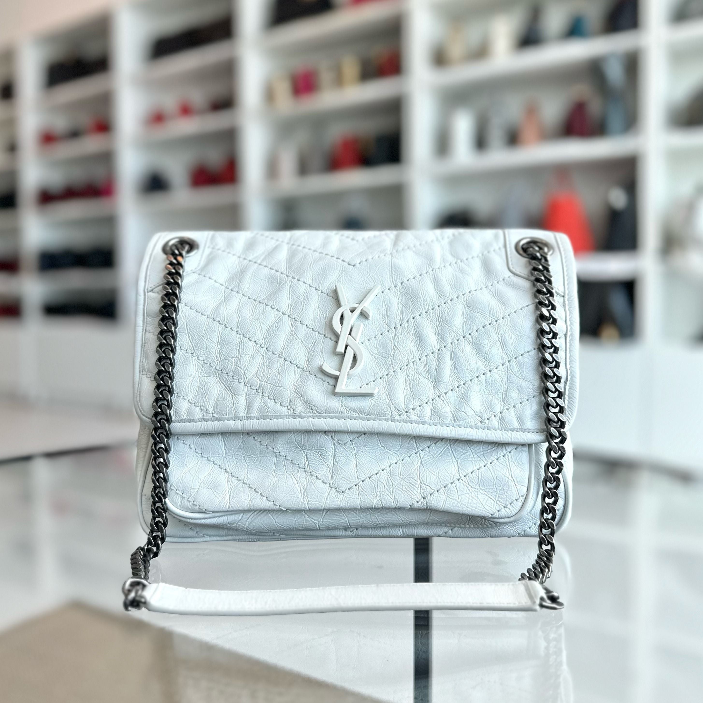 Yves Saint Laurent YSL Niki Medium Mateless Chevron Shoulder Bag - Luxury Evermore