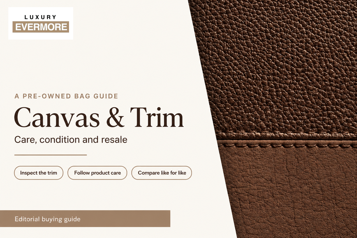 Neutral leather grain and seam illustrating care and condition checks in the Louis Vuitton Monogram versus Damier guide