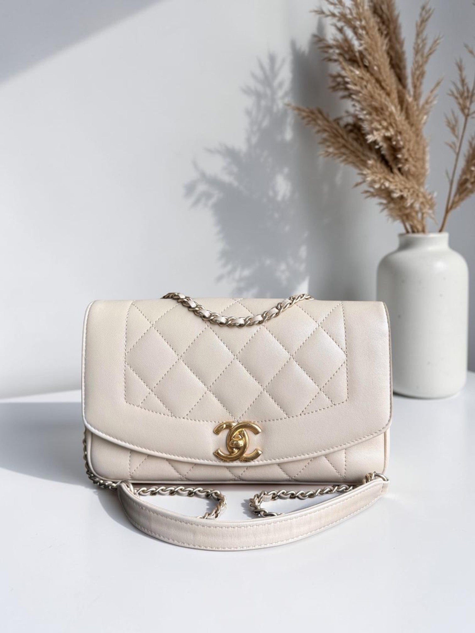 Chanel Diana Small - 22CM Quilted Lambskin Beige Gold Hardware Series 20