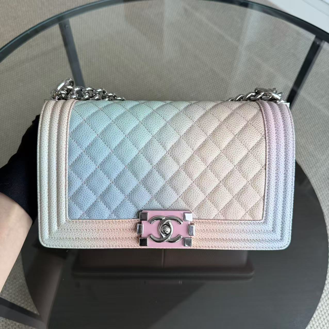 *Rare, Unused* Chanel Boy Medium - 25CM Raibow Caviar Quilted Mixed Hardware Series 25