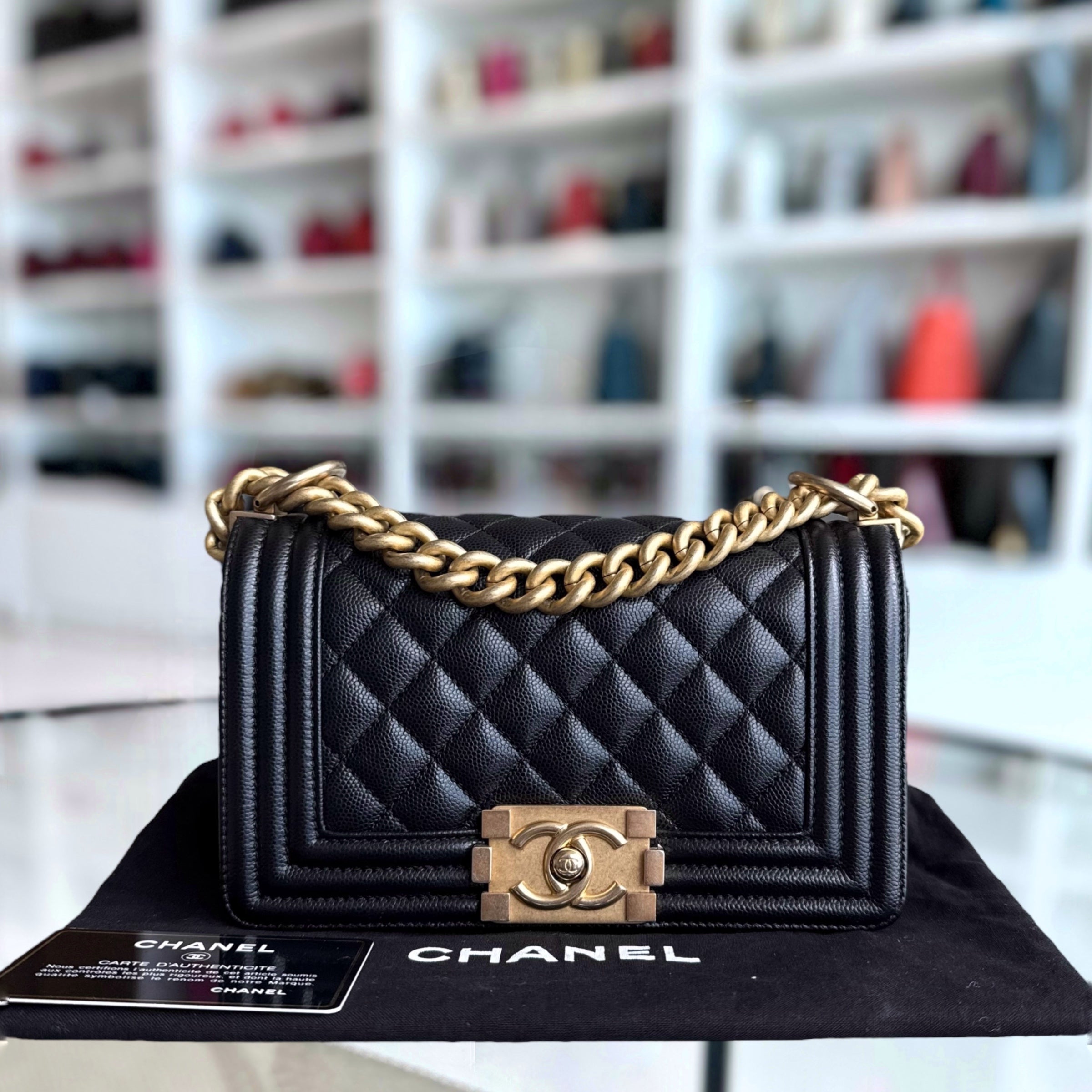 Chanel Boy Small - Caviar 20CM Quilted Black Gold Hardware Series 28