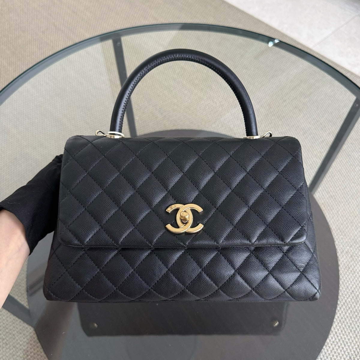 Chanel Coco Handle Medium - Caviar 29CM Quilted Black Gold Hardware Series 31