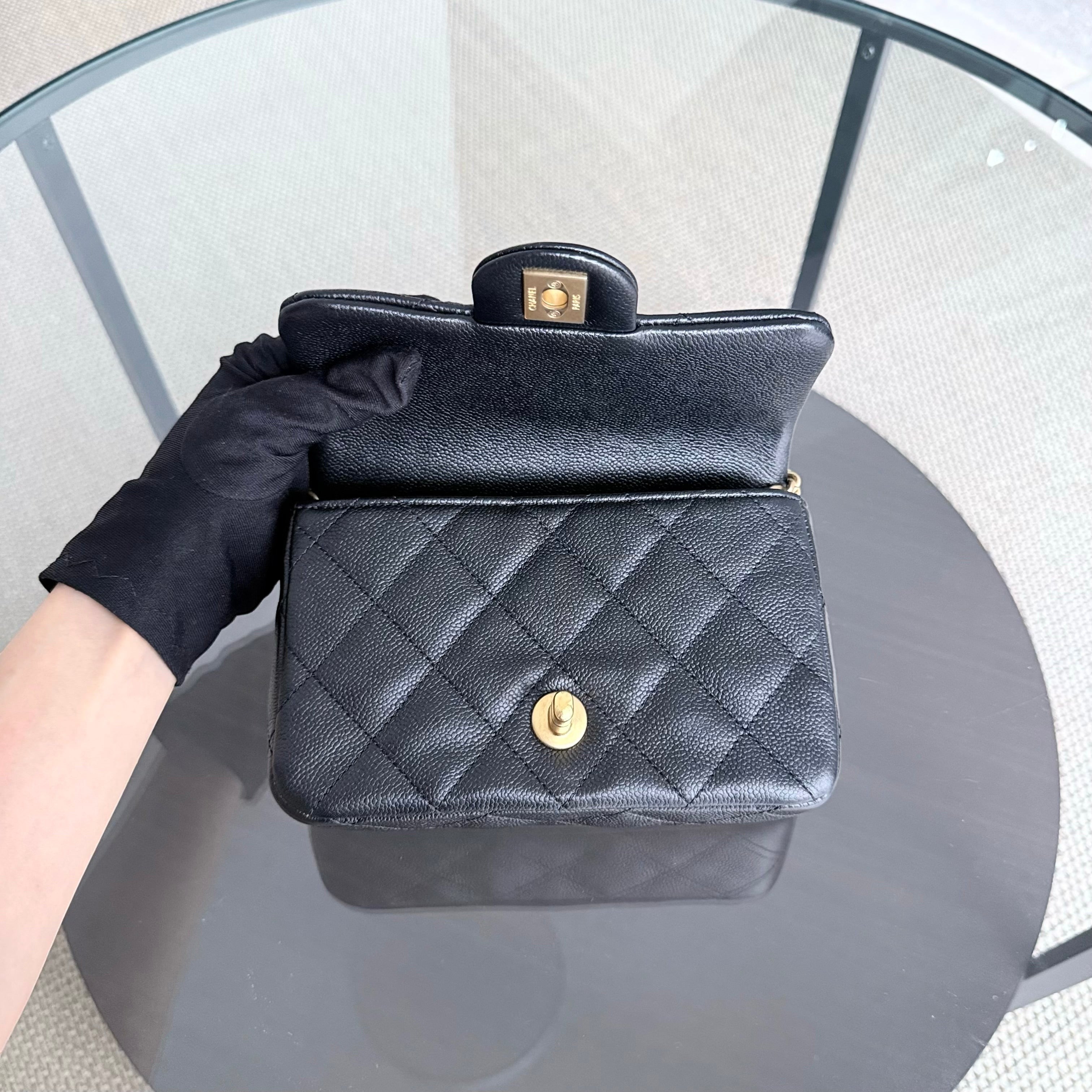 Chanel Flap Mini Sweetheart 23P Adjustable Chain - Caviar Quilted Black Gold Hardware Microchip
