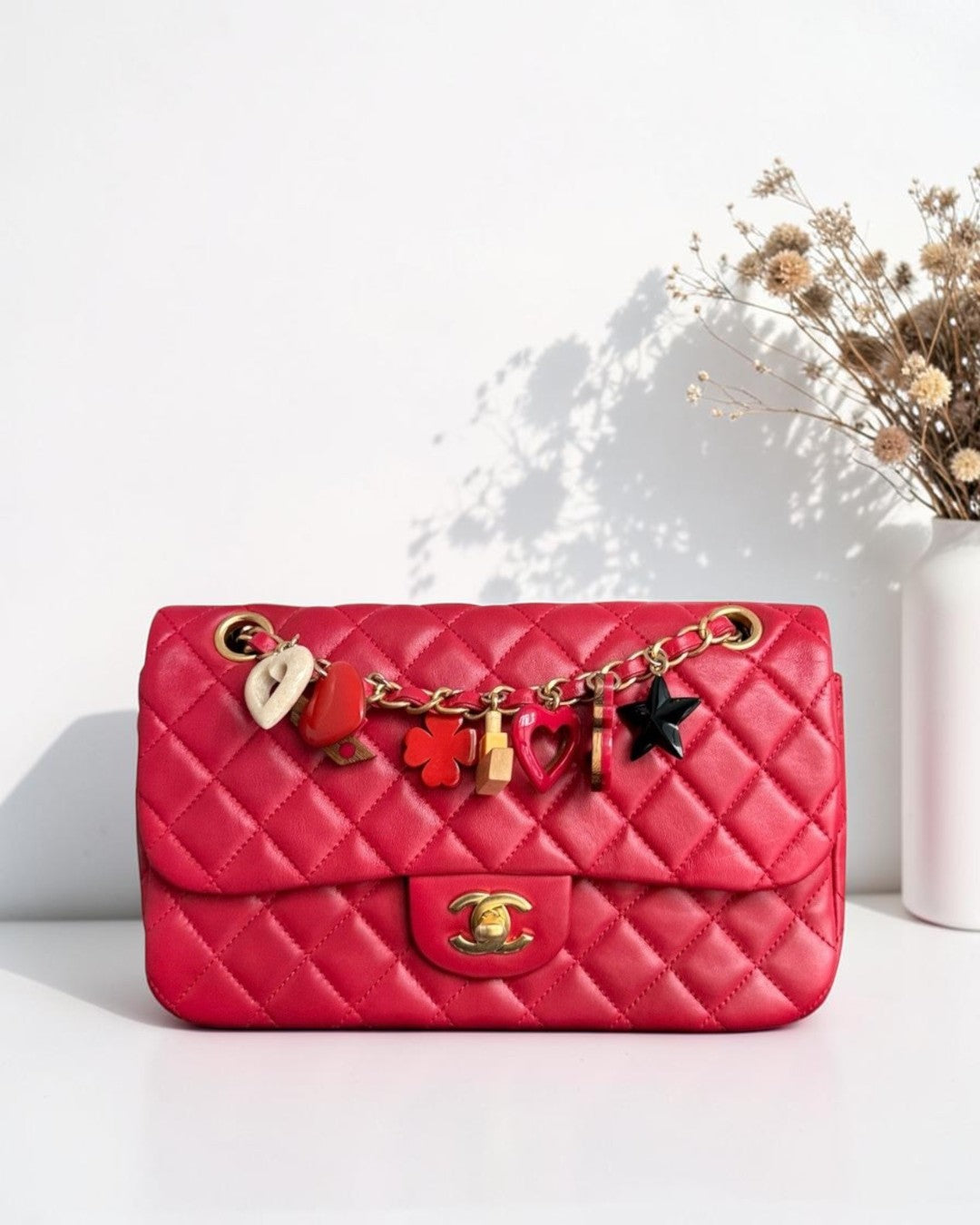 Chanel Classic Flap Medium - Special Valentine Edition 25CM Quilted Lambskin Red Gold Hardware Series 14