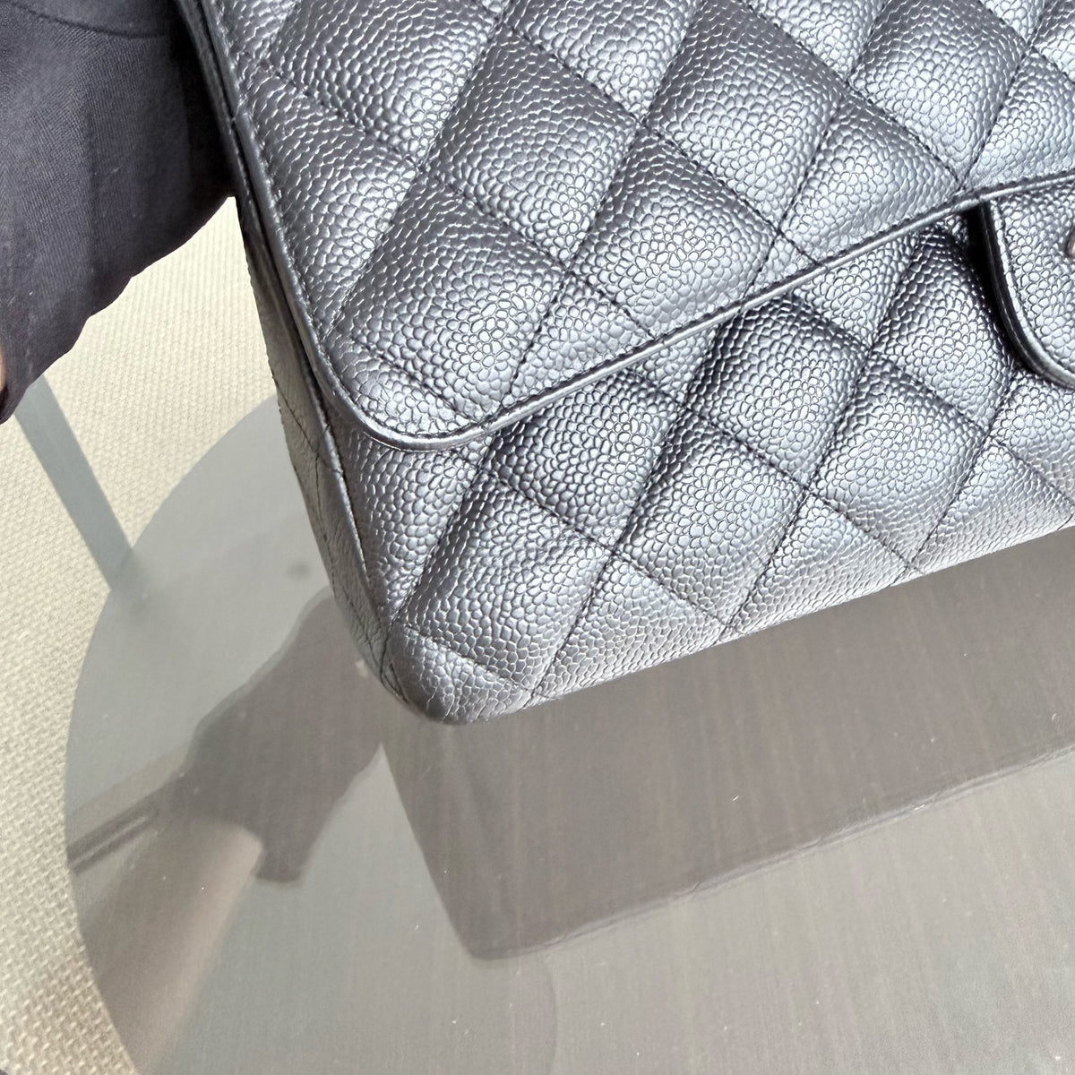 Chanel Classic Flap Maxi - Caviar 33CM Double Flap Black Silver Hardware Series 14