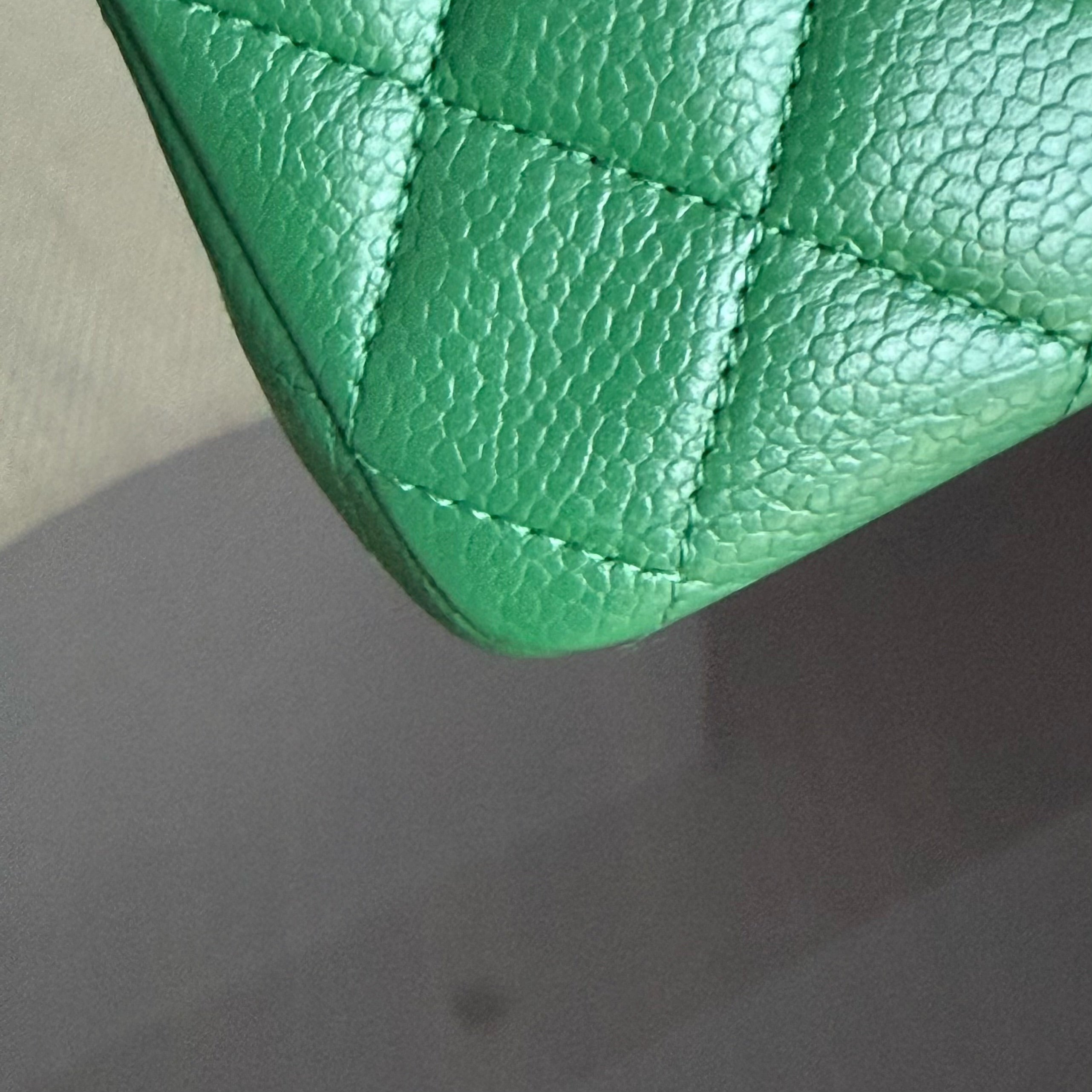 Chanel Classic Flap Medium - Caviar 25CM Quilted Double Flap Green Silver Hardware Series 21
