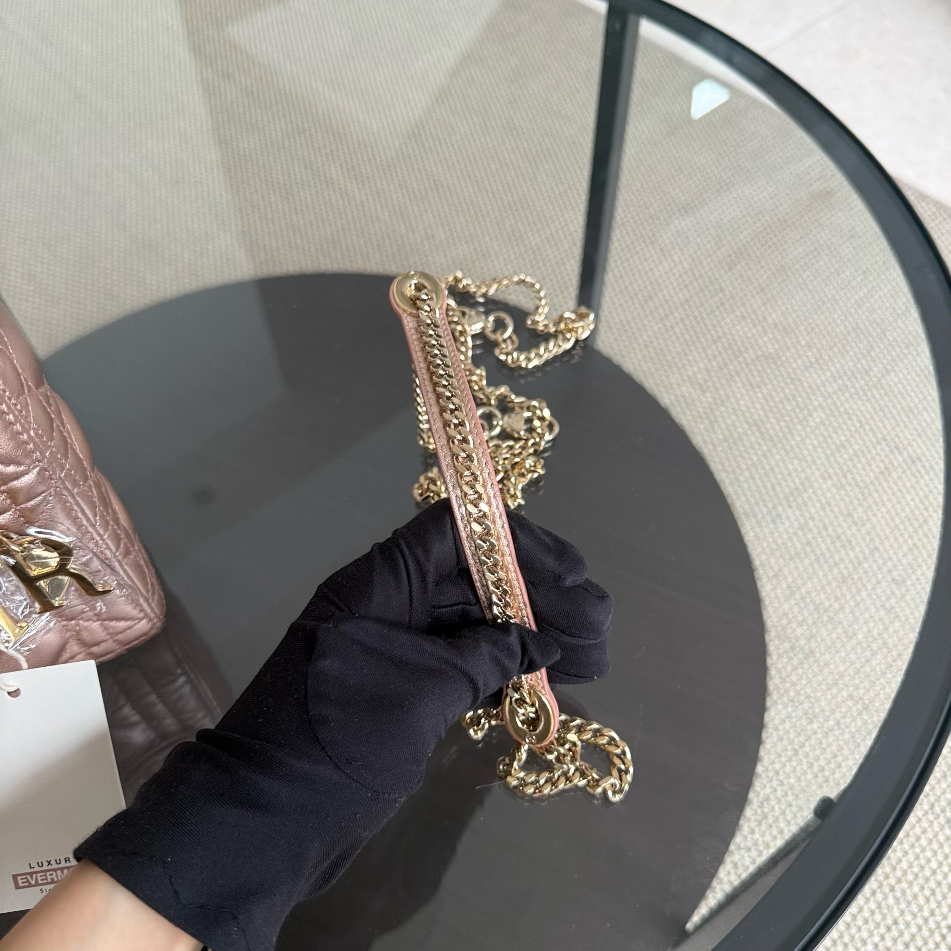 Dior Lady Mini - Cannage Rose Calfskin Gold Hardware Chain Strap