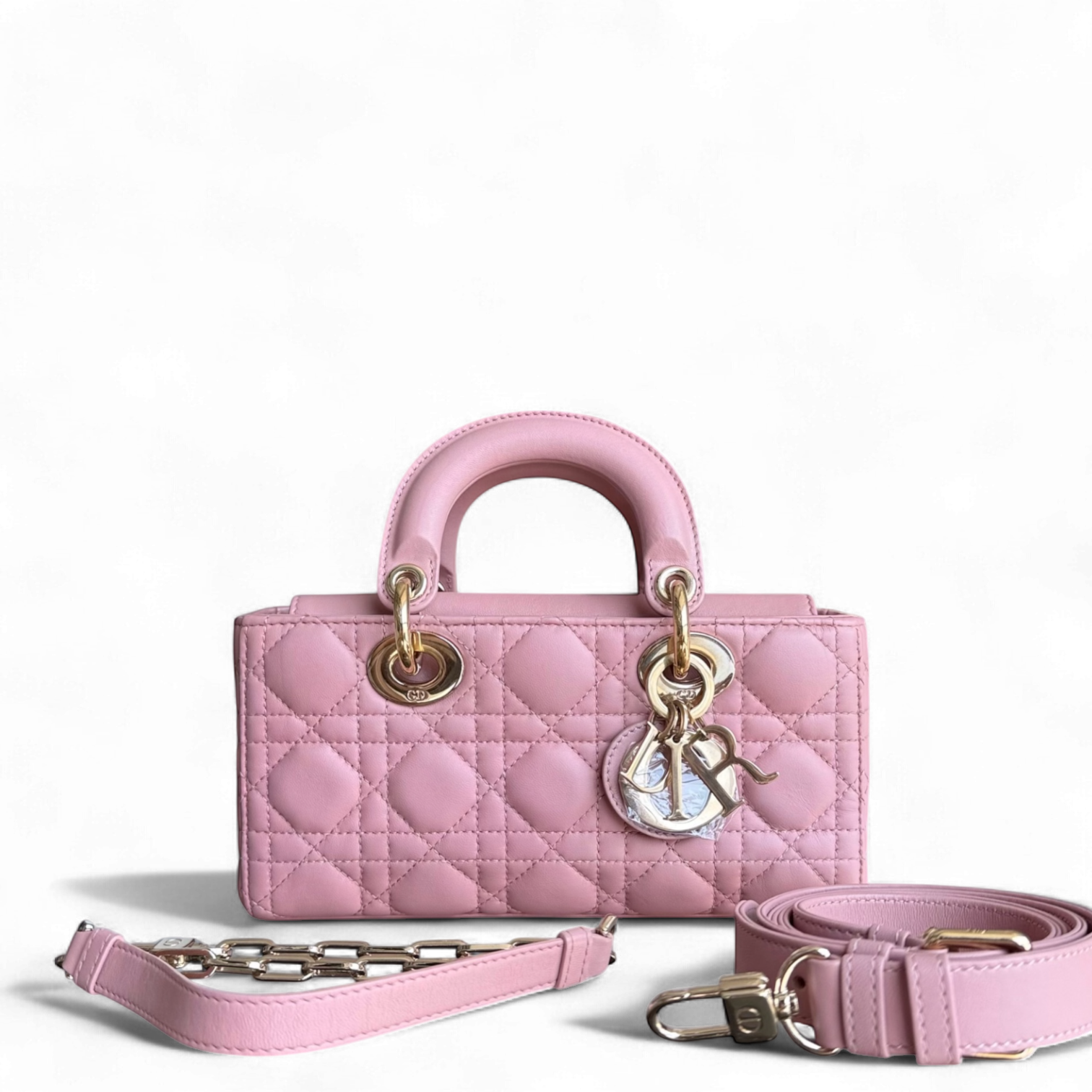Dior Lady D-Joy Flap Small - Cannage Lambskin Pink Gold Hardware