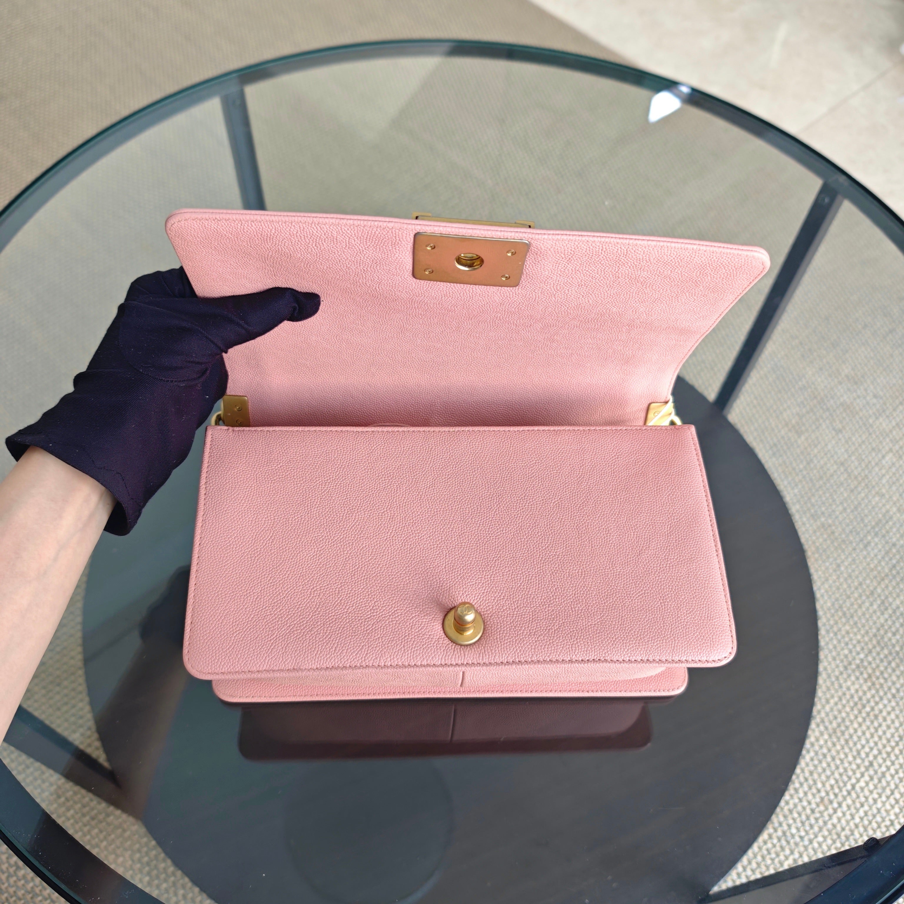 Chanel Boy Medium - Caviar 25CM Quilted Light Pink Gold Hardware Series 25