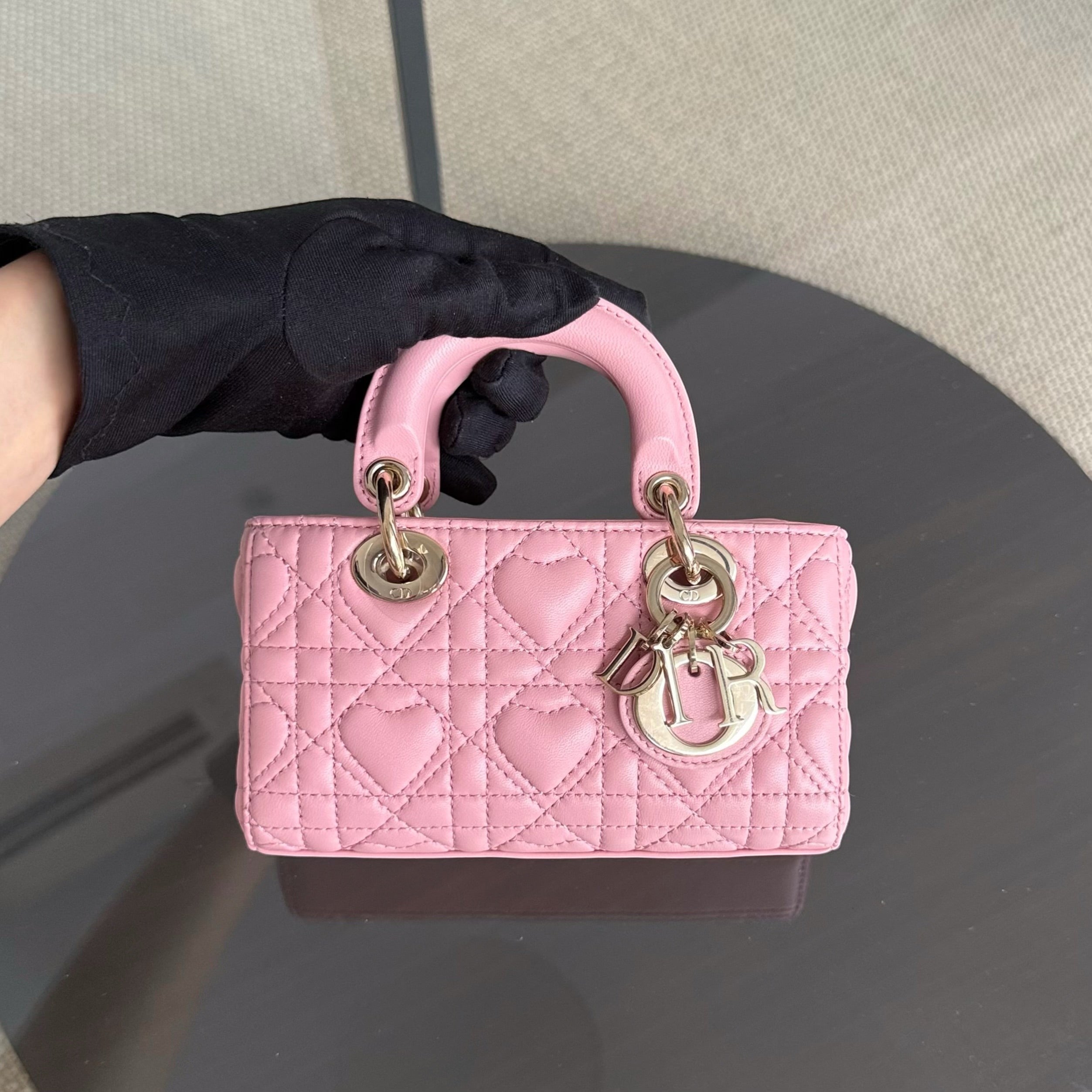 Dior D-Joy Mini - 17CM Lambskin Pink Gold Hardware