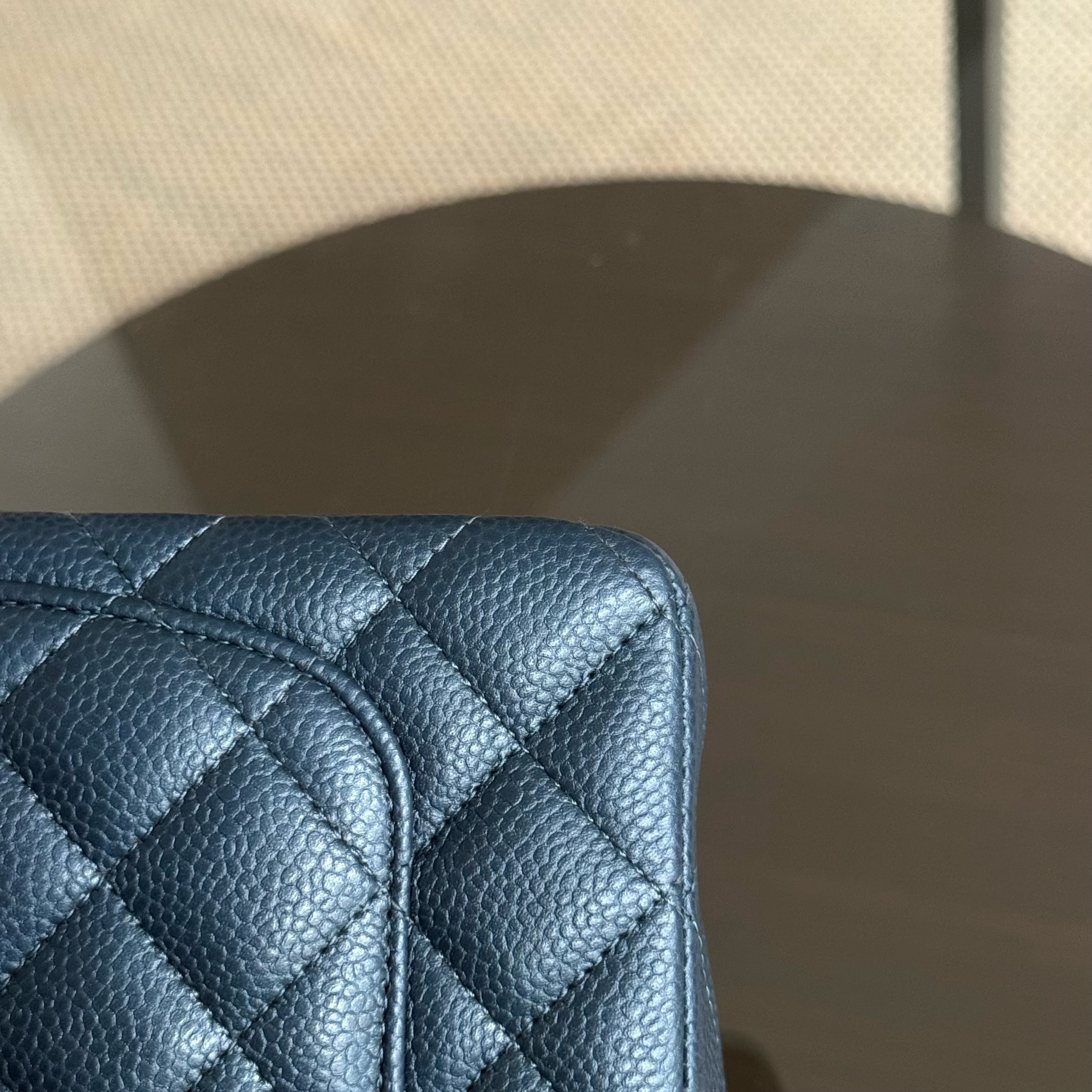 Chanel Caviar Mini Rectangle Classic Flap - 20CM Quilted Blue Gold Hardware Series 25
