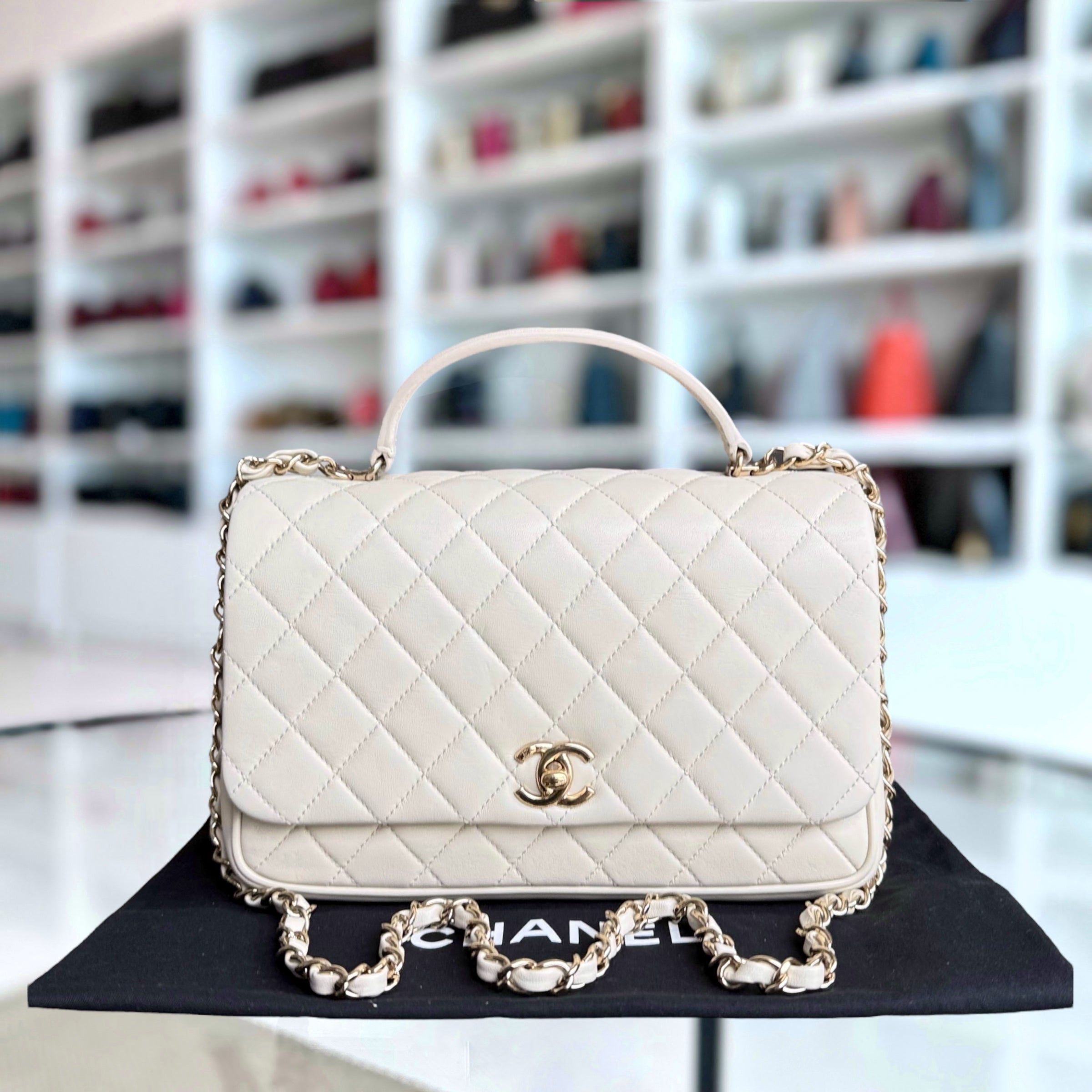 Chanel Citizen Chic Flap Bag - Medium Lambskin Cream White Quilted Gold Hardware Series 25