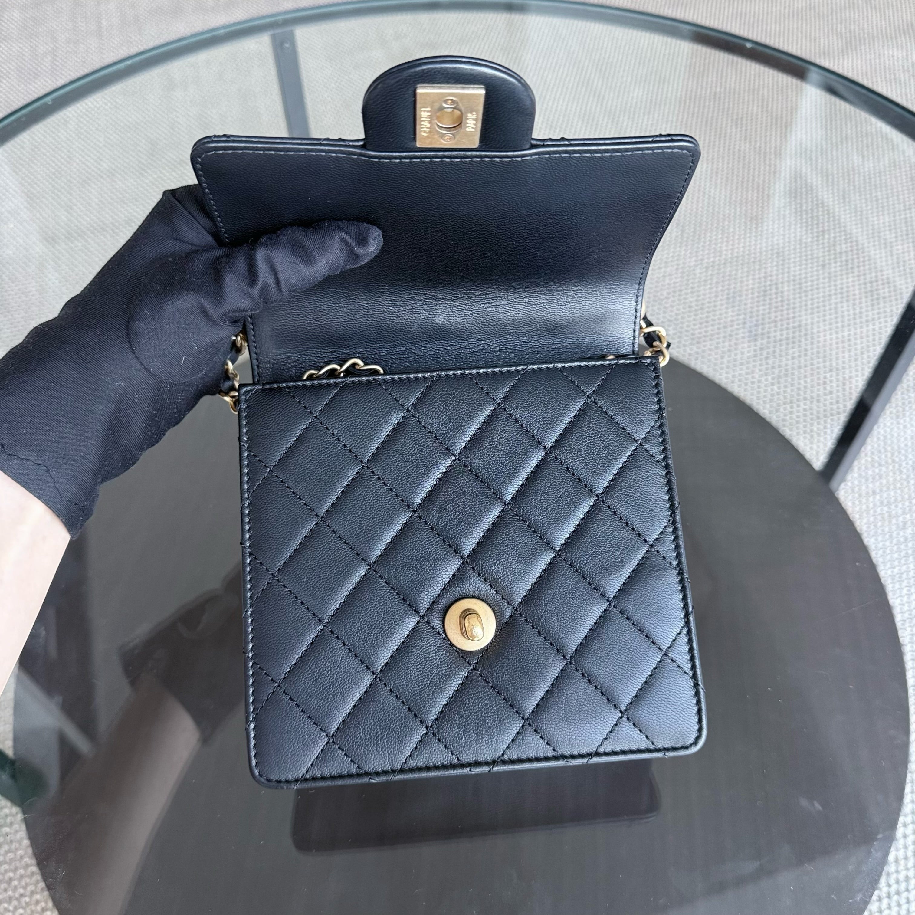 Chanel Mini Flap Chic Pearl Lambksin Black Bag Gold Hardware Series 28
