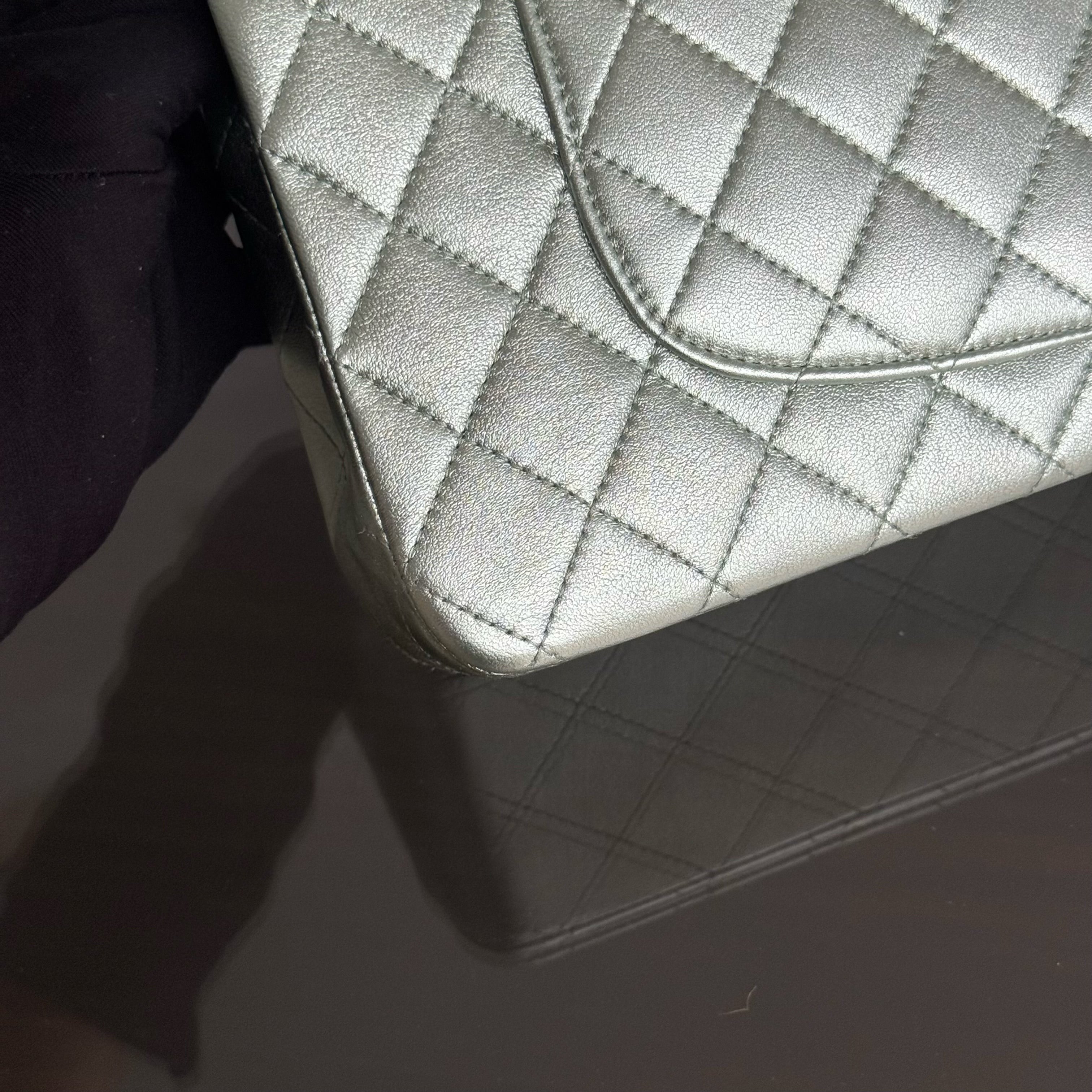 Chanel Classic Flap Medium - 25CM Quilted Lambskin Irridescent Light Green Silver Hardware Series 14