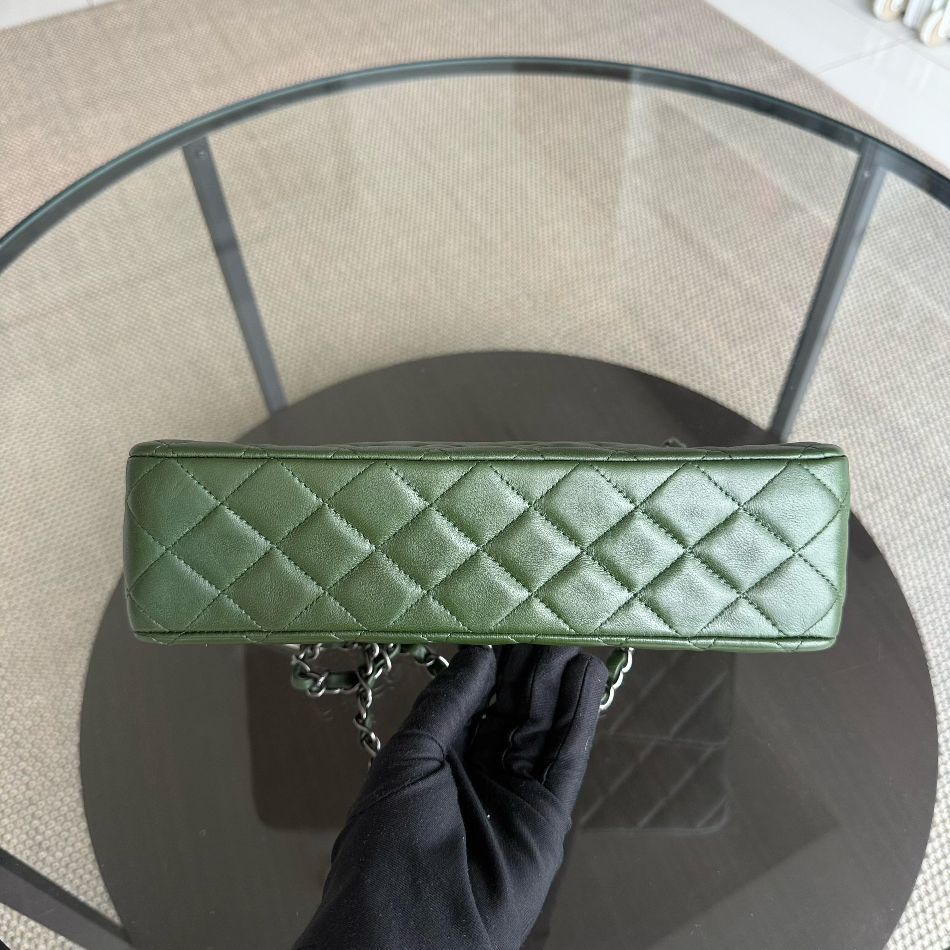 Chanel Classic Flap Medium - 25CM Quilted Lambskin Dark Green Silver Hardware Series 12
