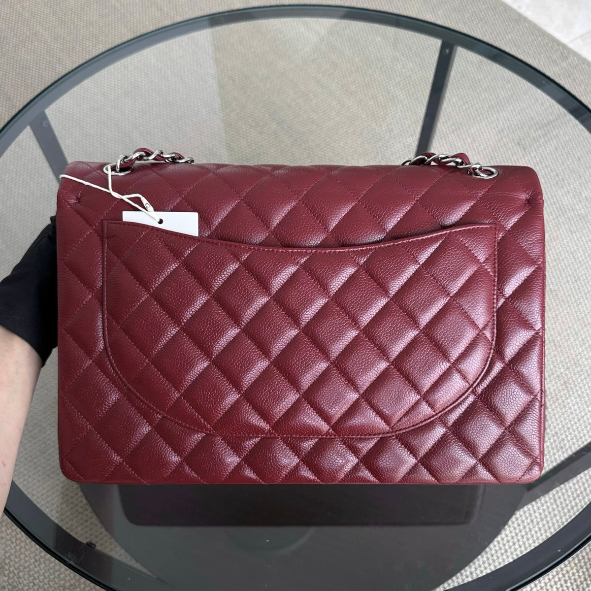Chanel Classic Flap Maxi - Caviar 33CM Double Flap Burgundy Silver Hardware Series 15