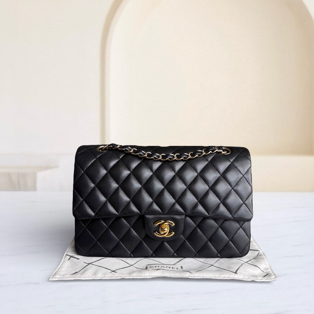 Chanel Classic Flap Medium - 25CM Quilted Lambskin Black Gold Hardware Series 16