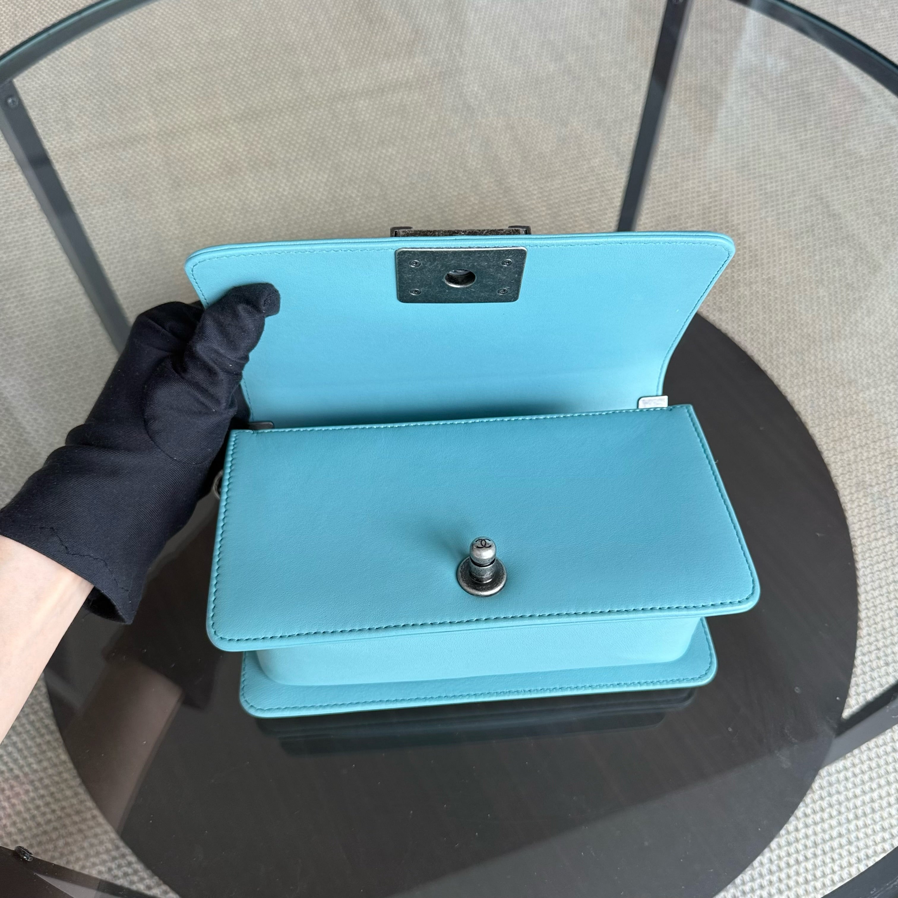 Chanel Boy Small - Stingray Light Blue Ruthenium Silver Hardware Series 22