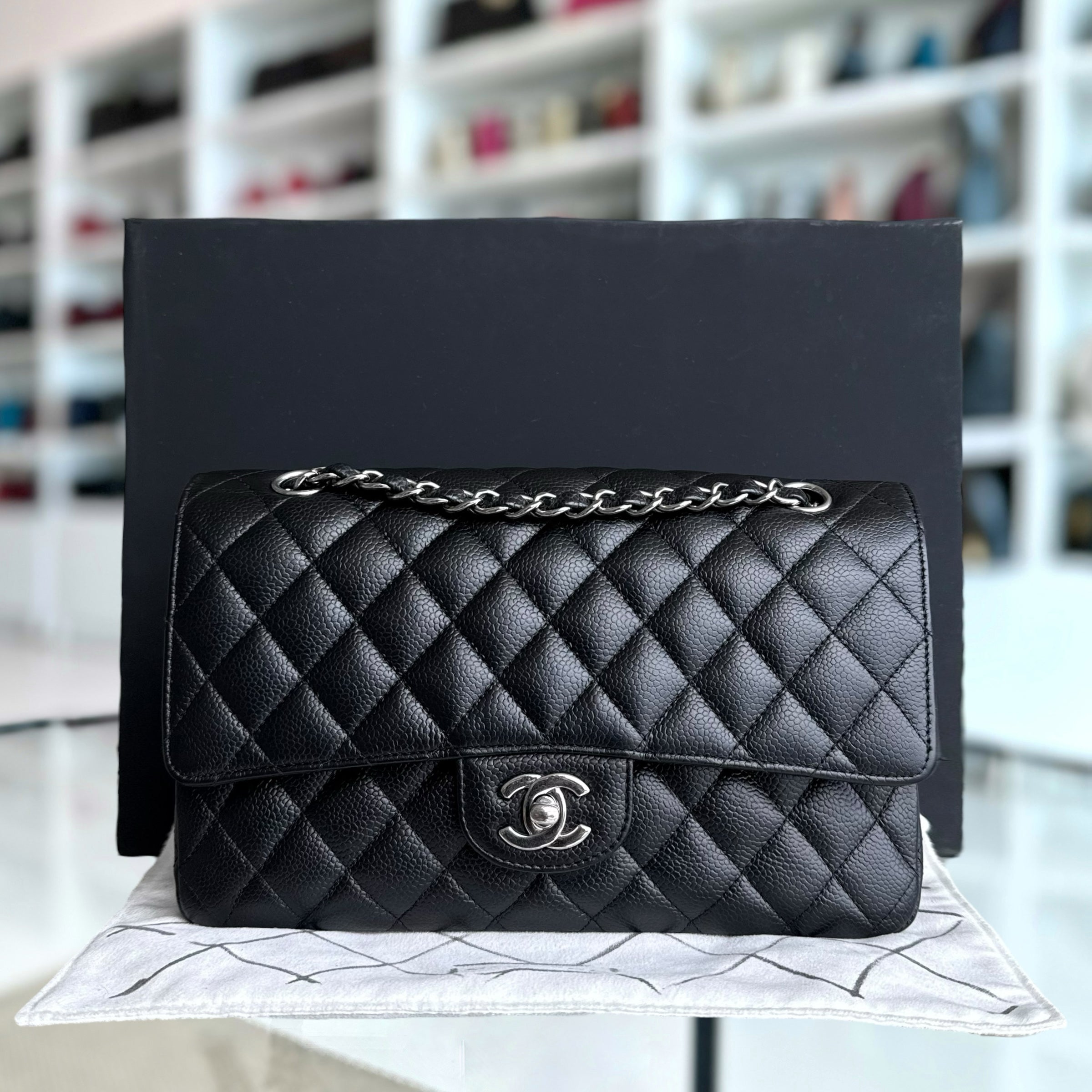 Chanel Classic Flap Medium - Caviar 25CM Quilted Black Silver Hardware Series 13