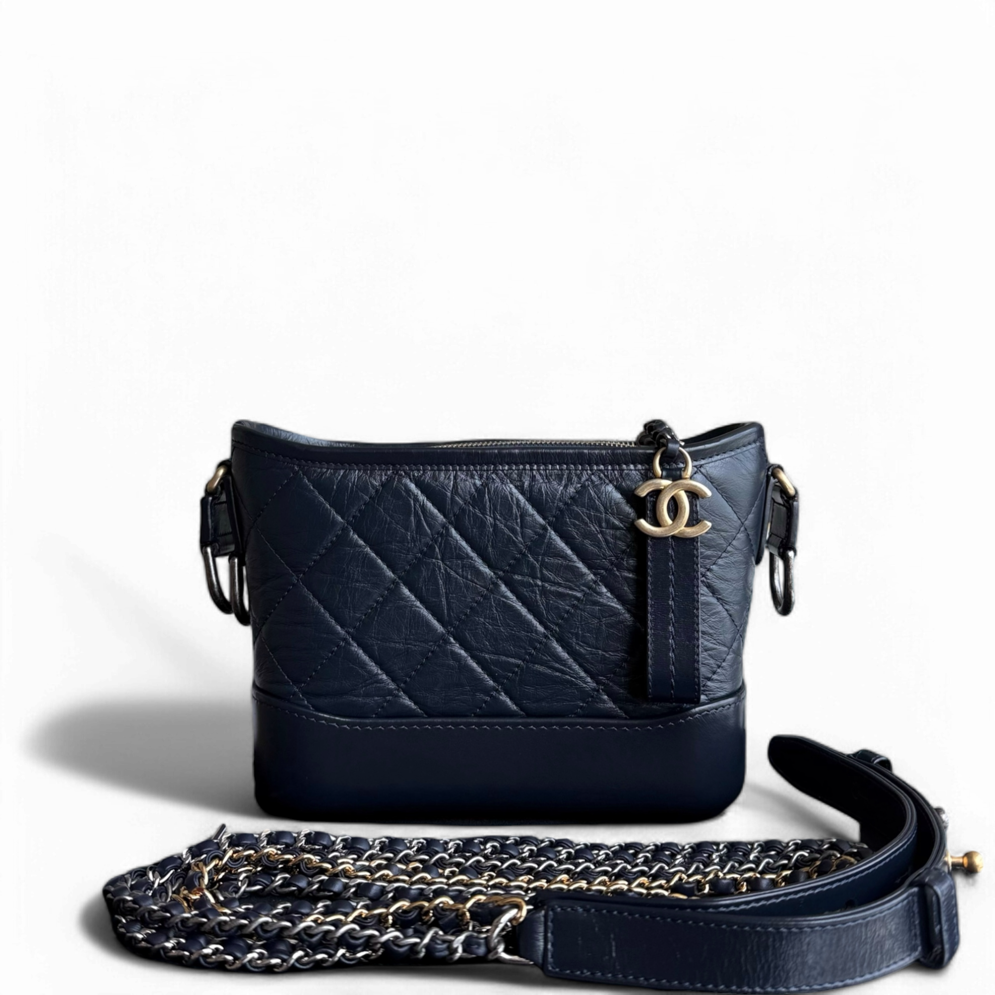 Chanel Gabrielle Small - Quilted Calfskin Dark Midnight Blue Gold Hardware Series 28