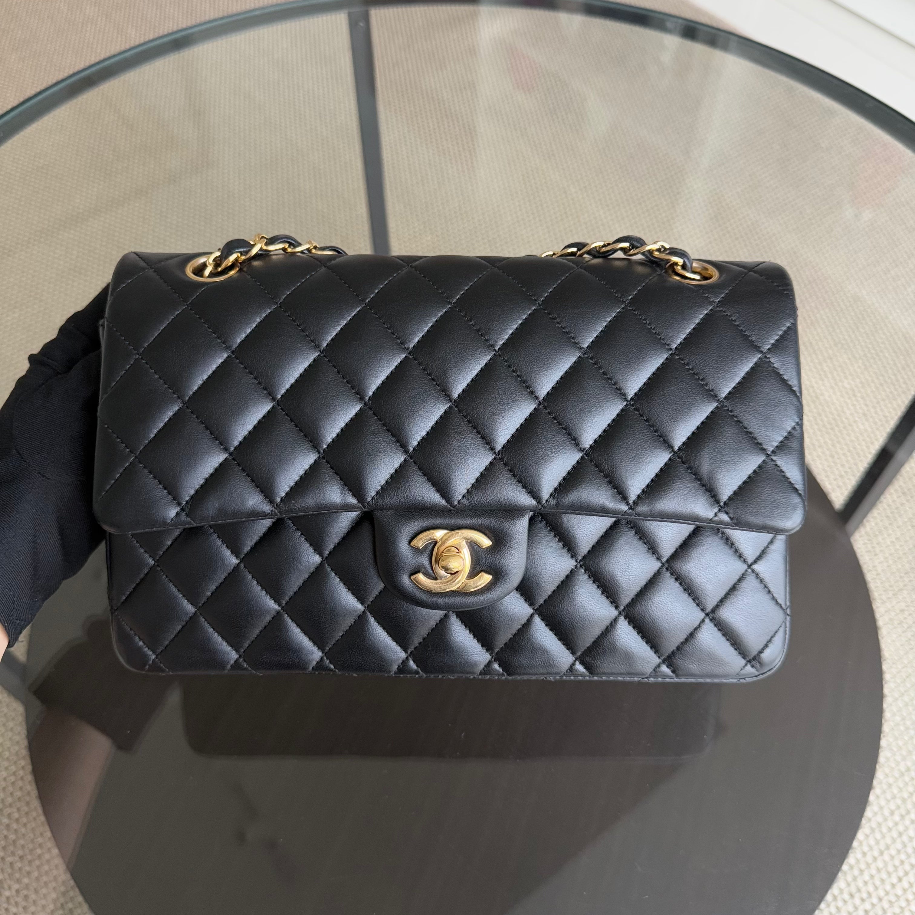 Chanel Classic Flap Medium - 25CM Quilted Lambskin Black Gold Hardware Series 23