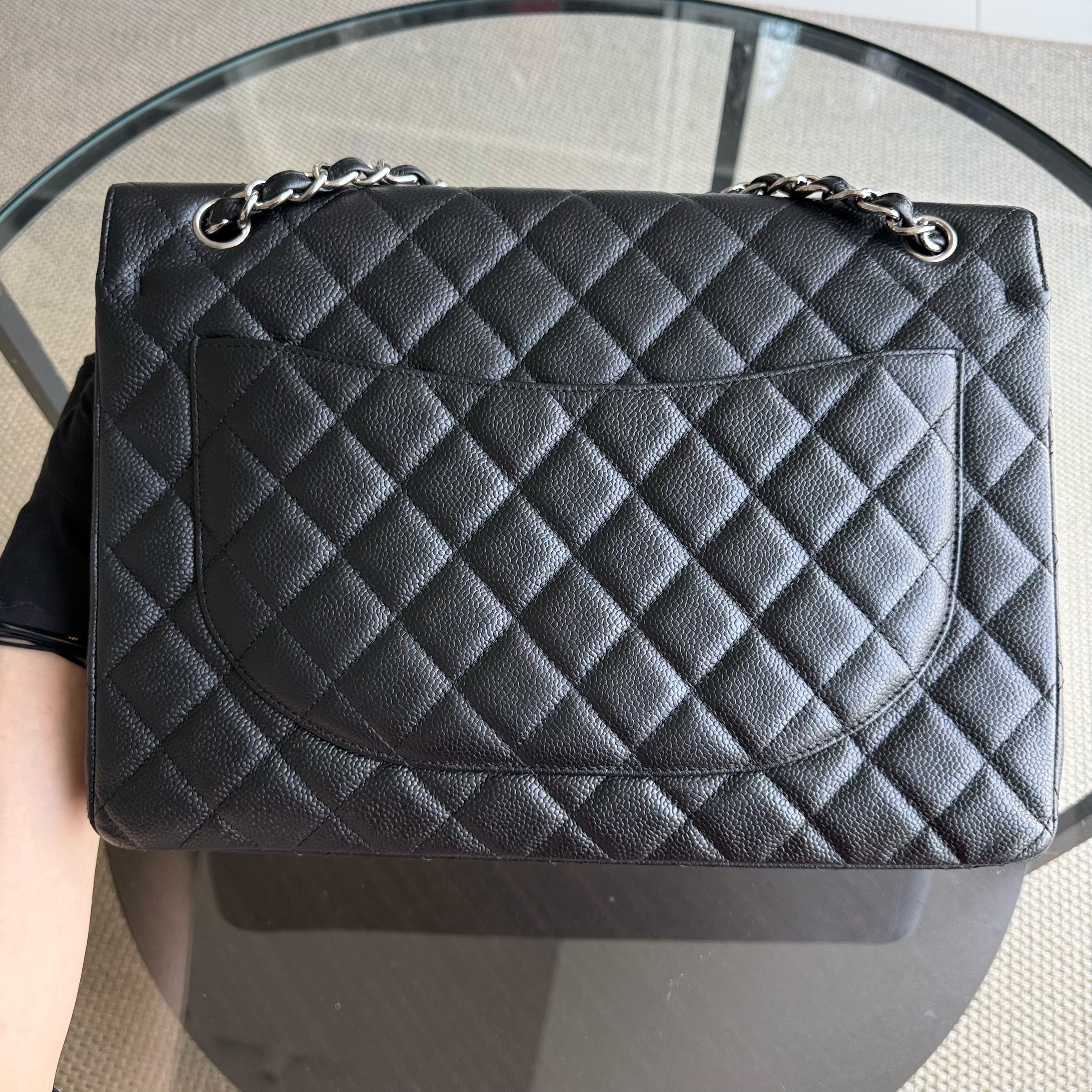 Chanel Classic Flap Maxi - Caviar 33CM Double Flap Black Silver Hardware Series 17