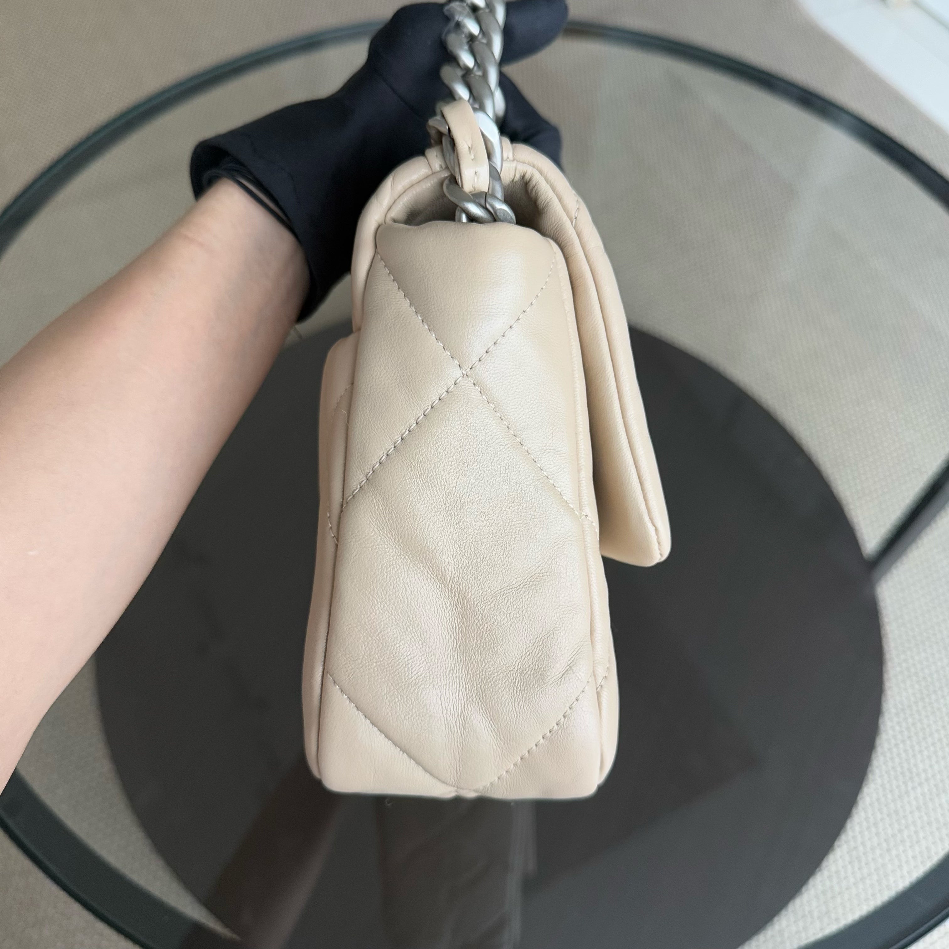 Chanel 19 Bag Small - C19 Goatskin Light Beige Two-tone Hardware Microchip