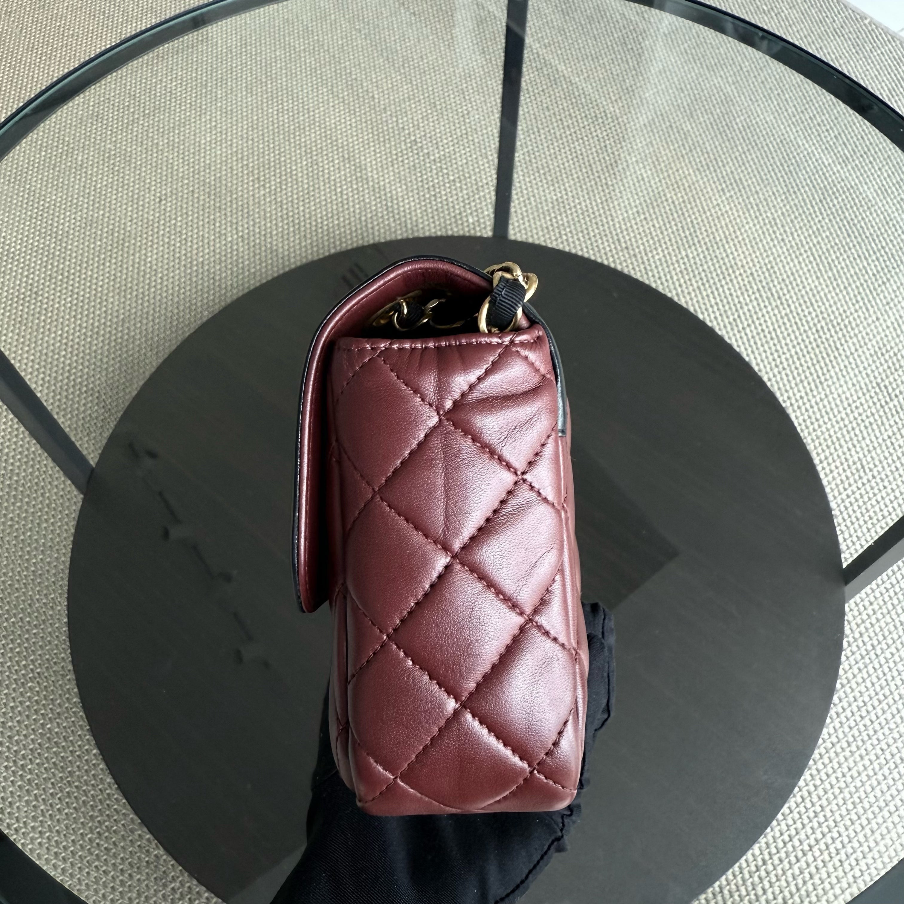 Chanel Seasonal Two-tone Flap - Quilted Lambskin Dark Burgundy Red Black Gold Hardware Series 21