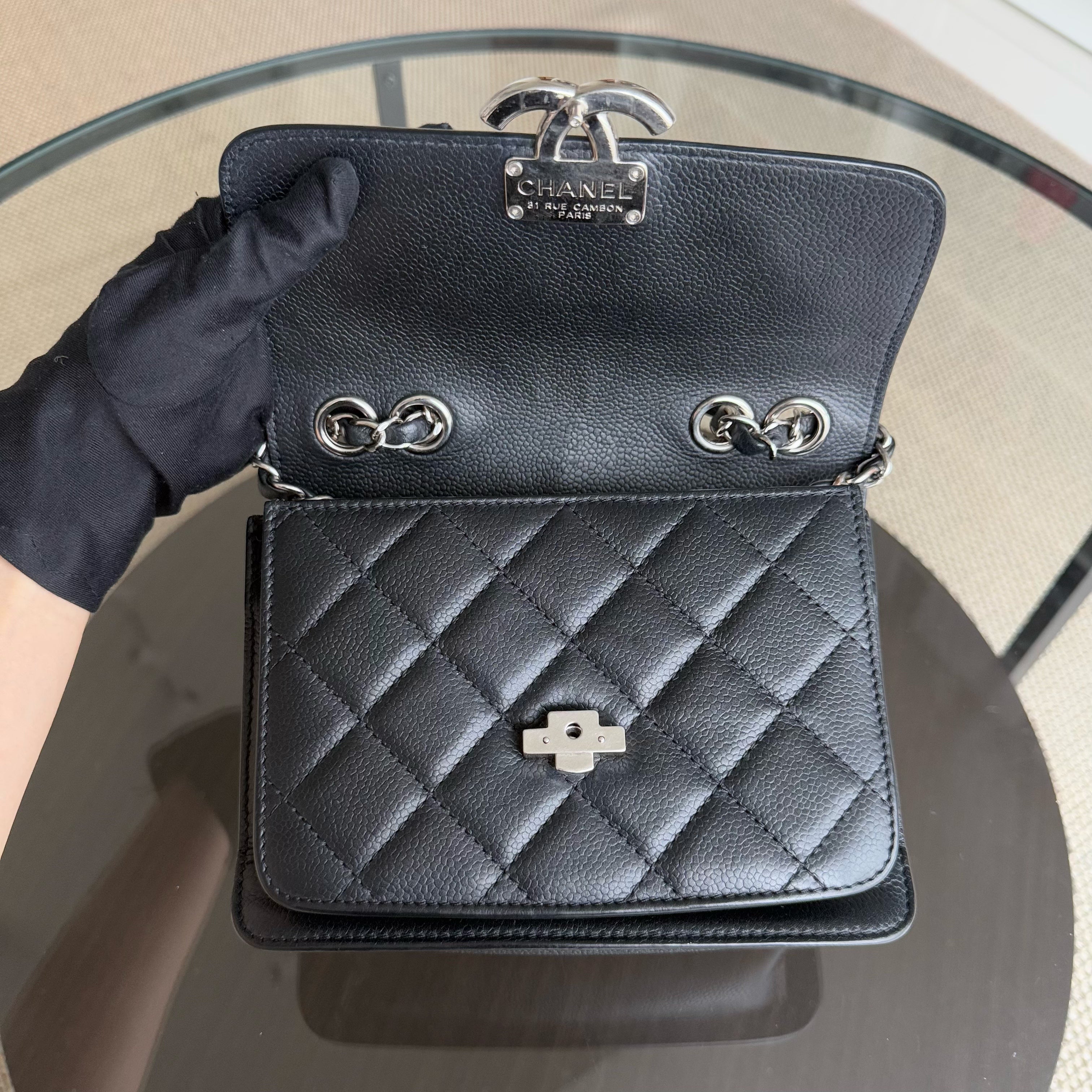 Chanel Small CC Box Flap - Quilted Calfskin Black Silver Hardware Series 24